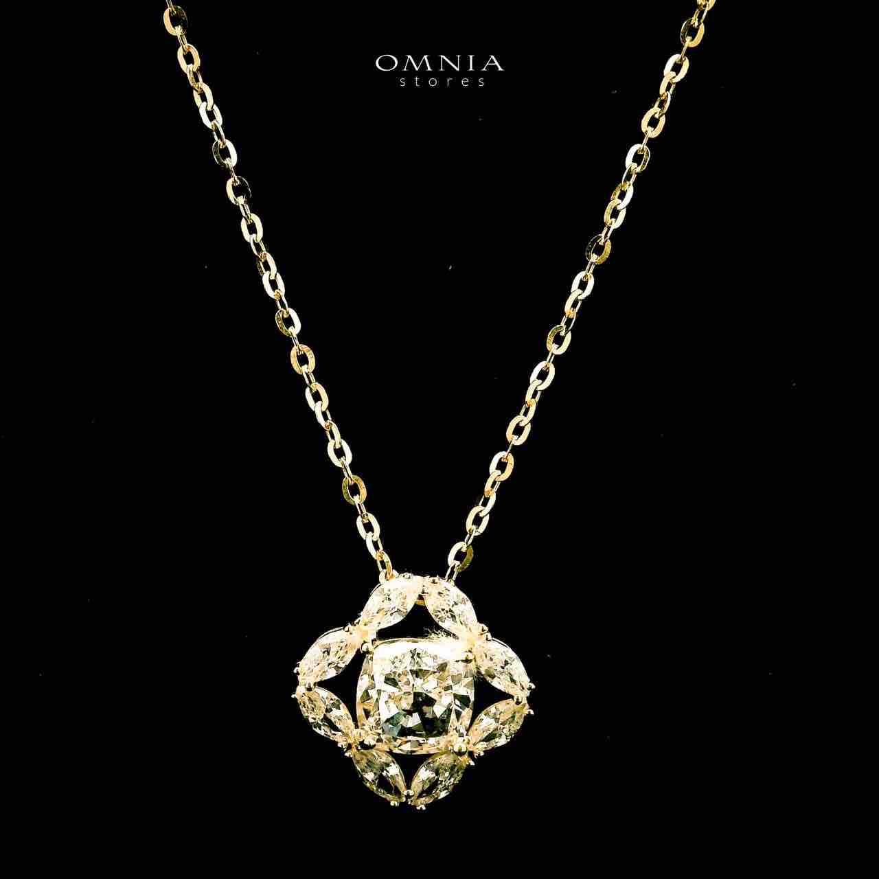 Omnia Areesha Golden Necklace and Earrings Set in 925 Silver with High-Quality White Ice Cut Stones