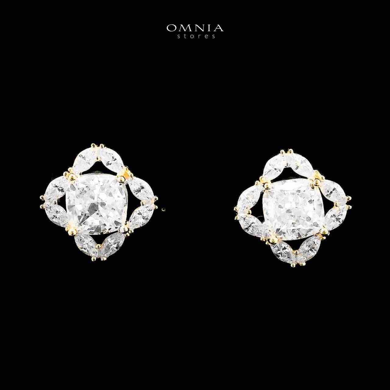 Omnia Areesha Golden Necklace and Earrings Set in 925 Silver with High-Quality White Ice Cut Stones