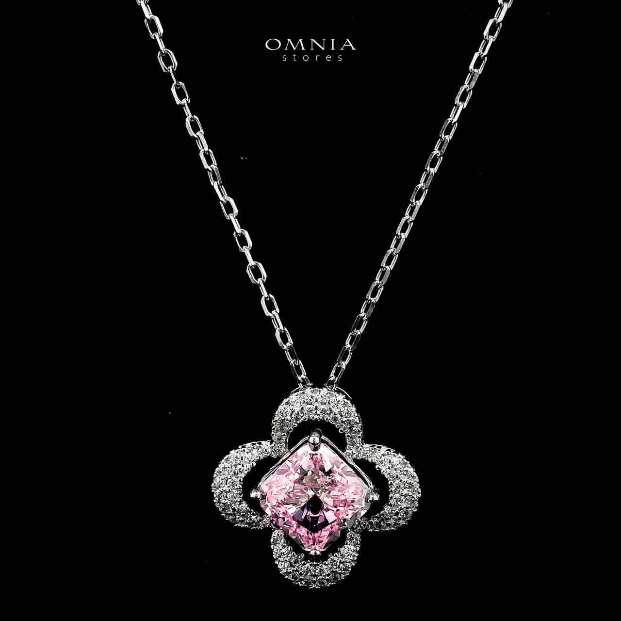 Omnia Ziyana Silver Necklace and Earrings Set in 925 Silver with High-Quality Pink Ice Cut Stones