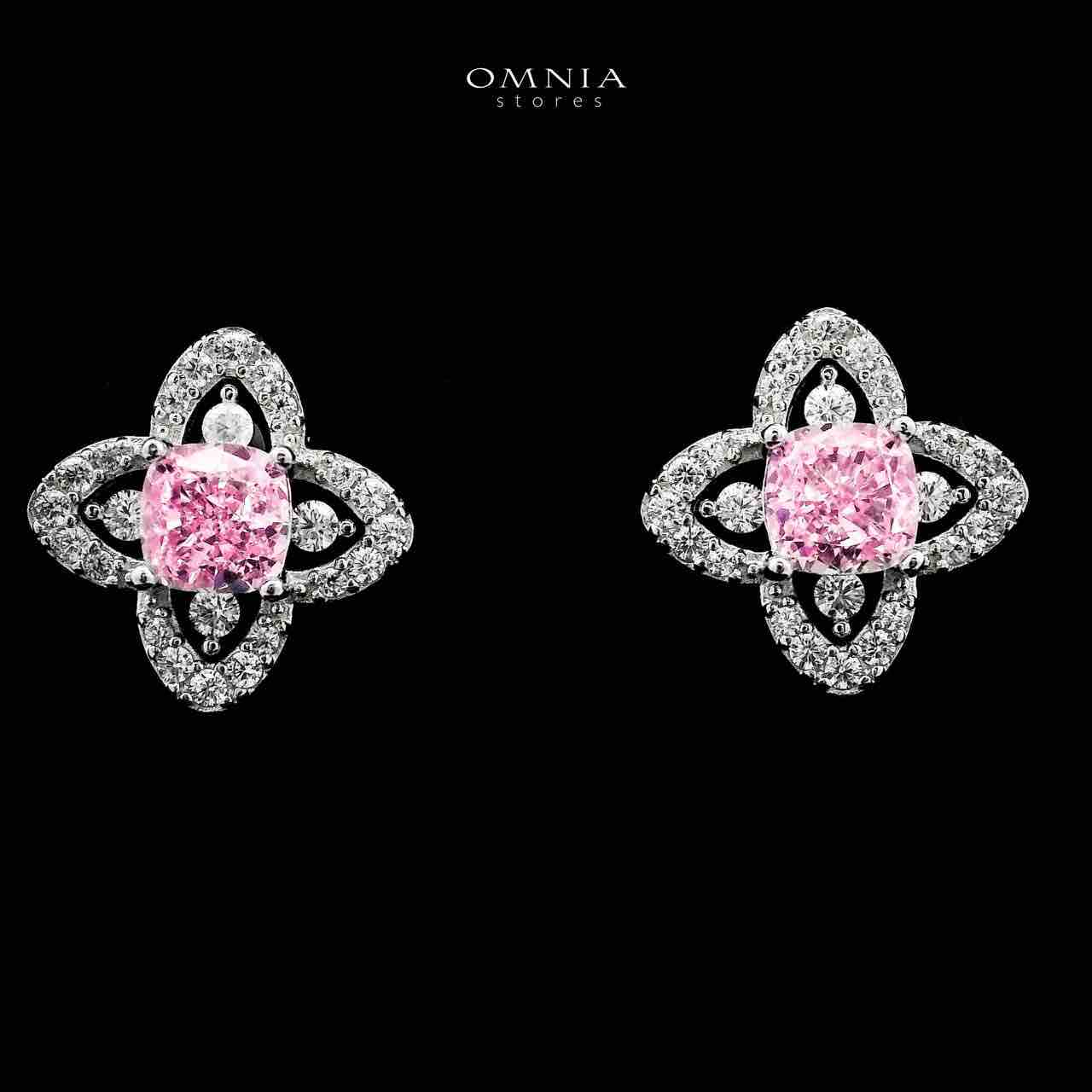 Omnia Ziyana Silver Necklace and Earrings Set in 925 Silver with High-Quality Pink Ice Cut Stones