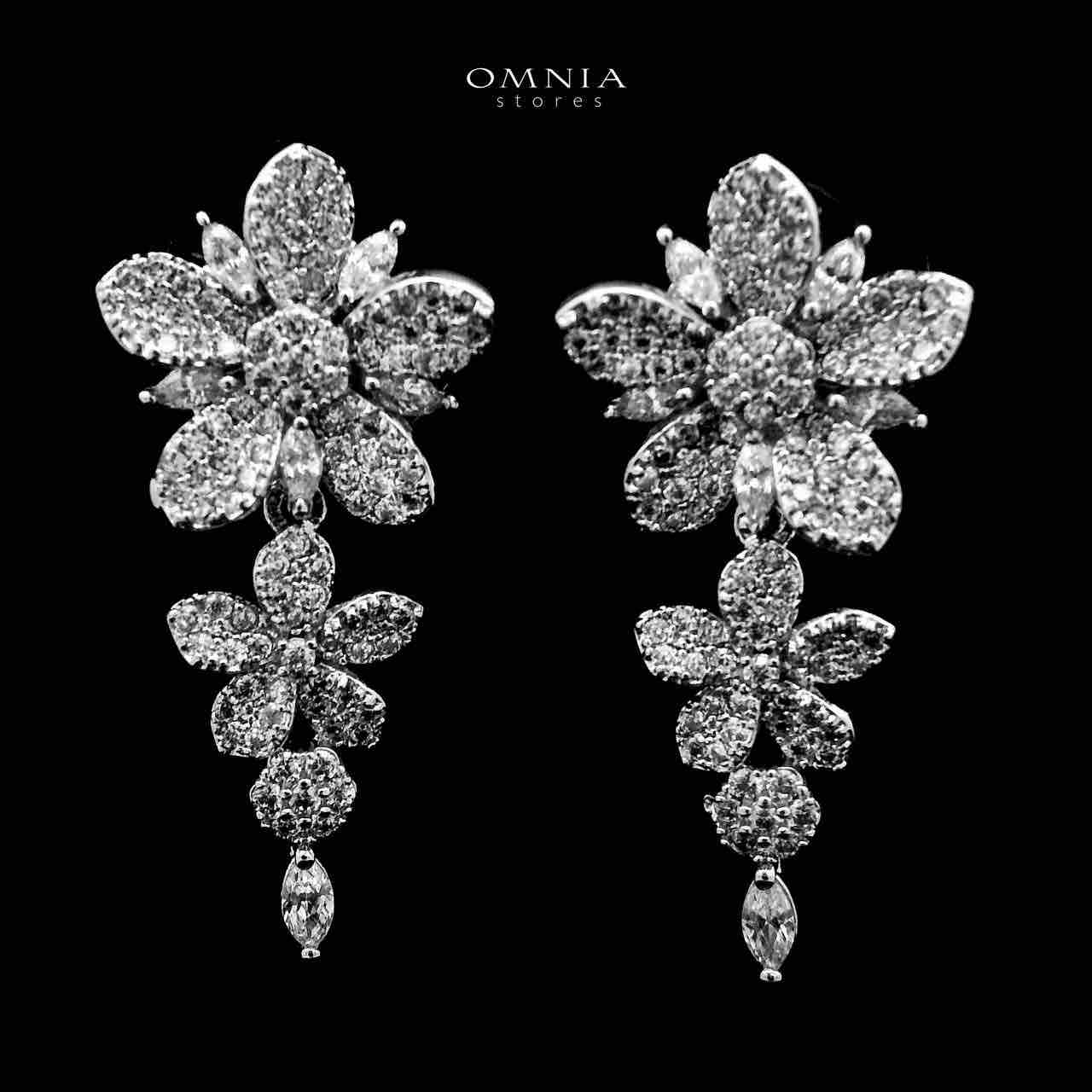 Omnia Nazeera Silver Necklace, Earrings & Ring With Rhodium Plated In High Quality Zircon Stone