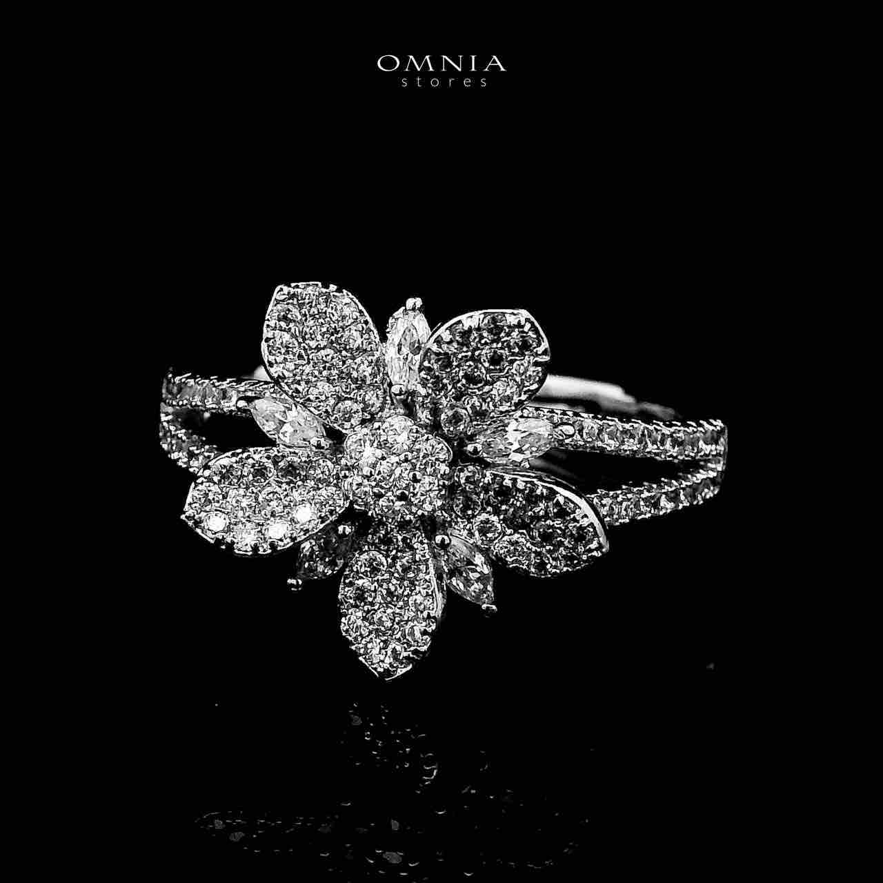 Omnia Nazeera Silver Necklace, Earrings & Ring With Rhodium Plated In High Quality Zircon Stone
