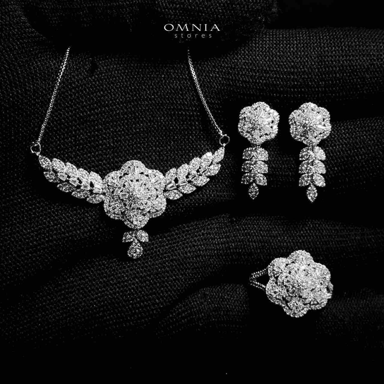 Omnia Husna Silver Necklace, Earrings & Ring With Rhodium Plated In High Quality Zircon Stone - OMNIASTORES UAE