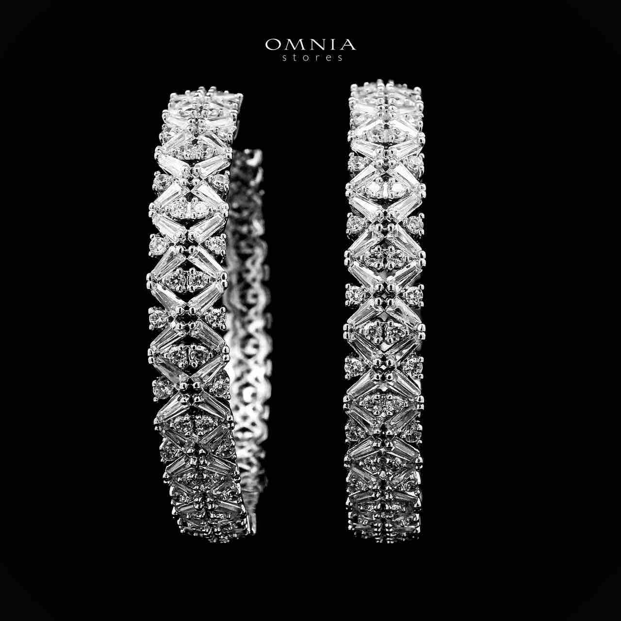 Omnia Badiha Silver Hoop Eariings With Rhodium Plated In High Quality Zircon Stone - OMNIASTORES UAE