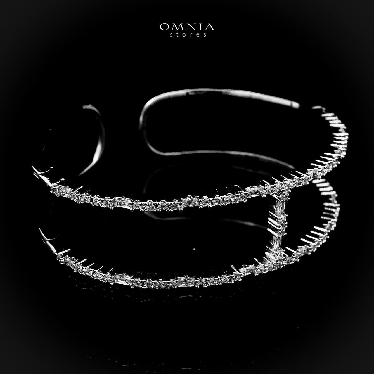 Omnia Camilia Silver Bangle & Ring With Rhodium Plated In High Quality Zircon Stone