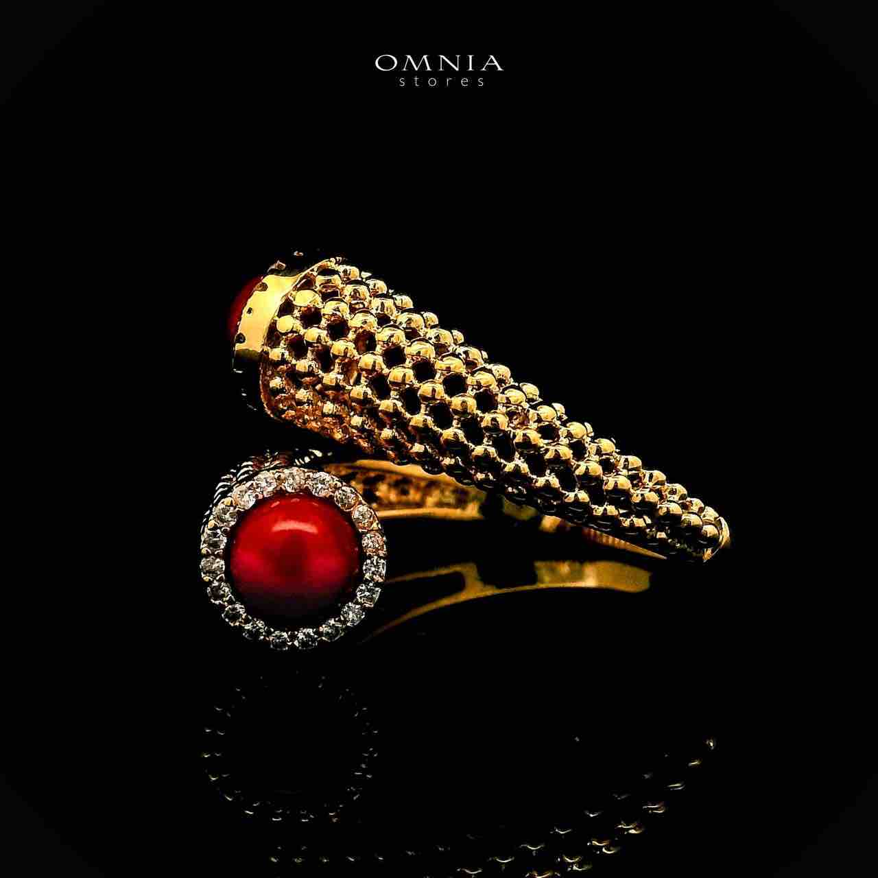 Omnia Lamisah Golden Red Necklace, Earring and Rings With Rhodium Plated In High Quality Zircon Stone