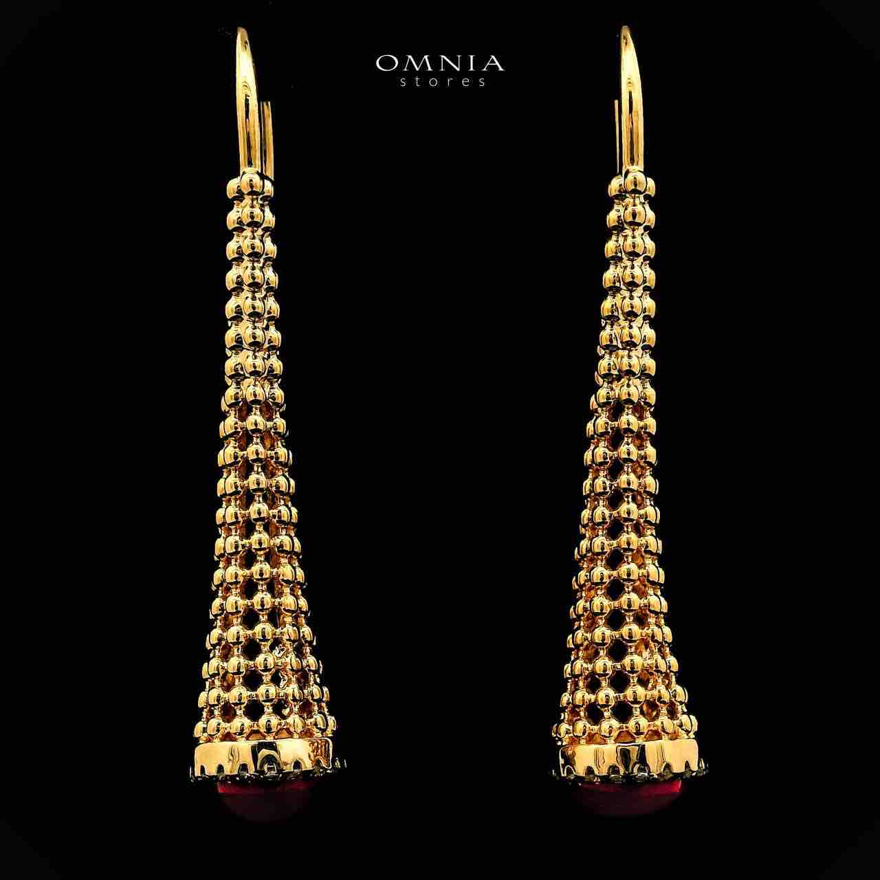 Omnia Lamisah Golden Red Necklace, Earring and Rings With Rhodium Plated In High Quality Zircon Stone
