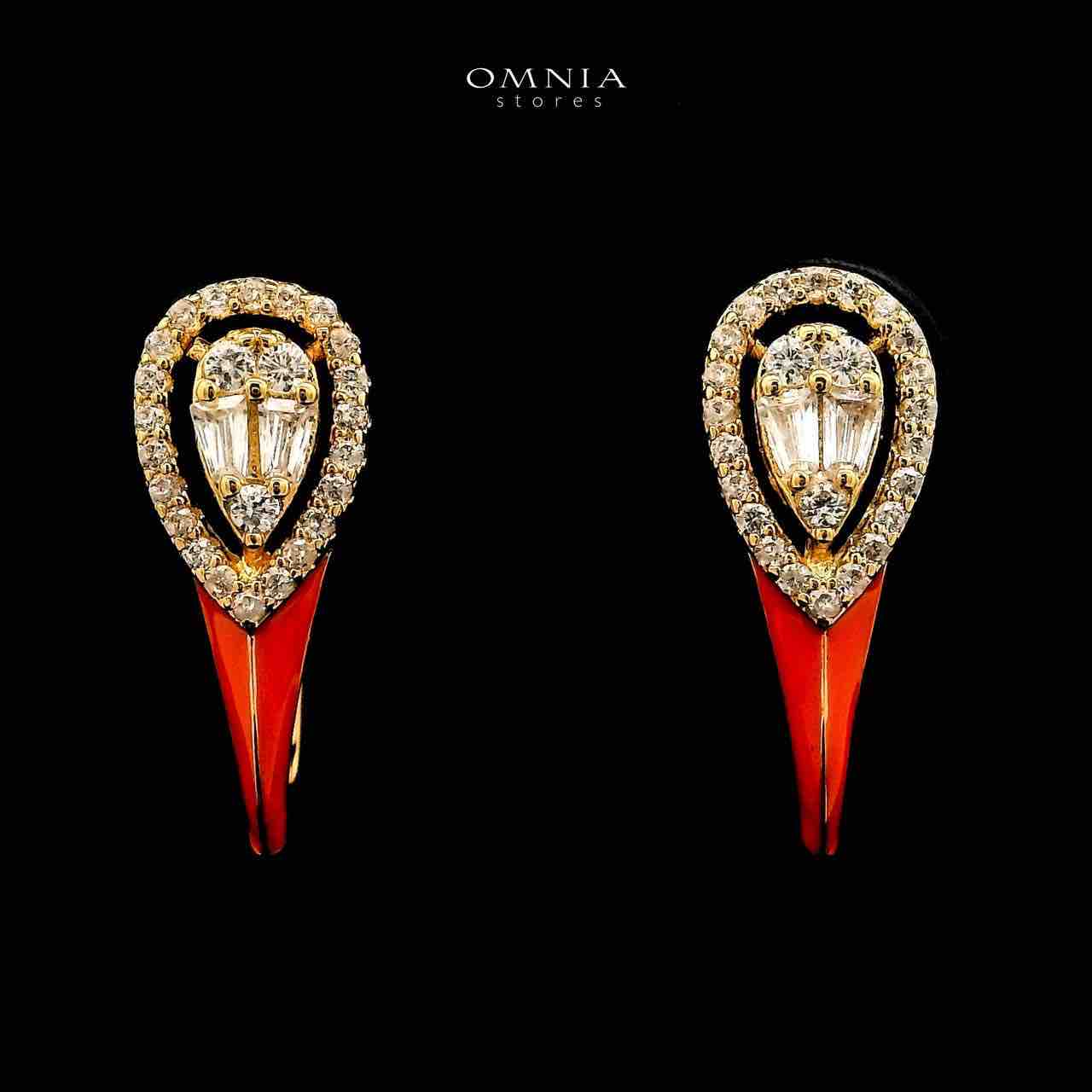Omnia Manar Golden Red Necklace and Earrings With Rhodium Plated In High Quality Zircon Stone