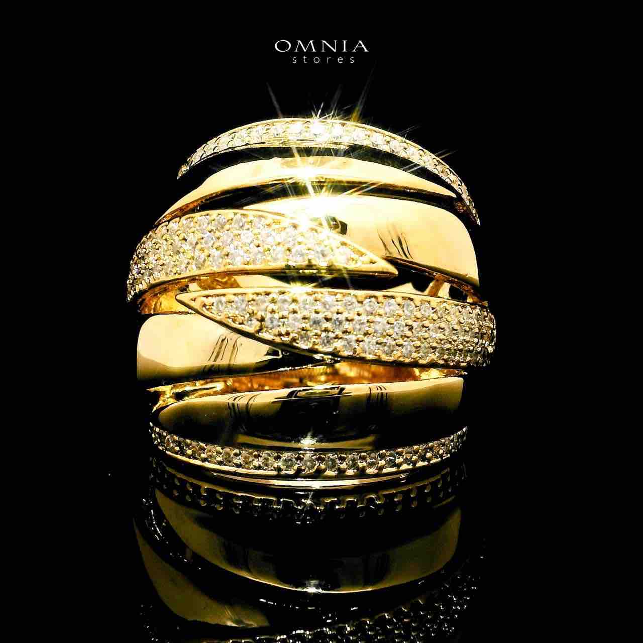 Omnia Qudra 18k Gold Plated Ring With Rhodium Plated In High Quality Zircon Stone - OMNIASTORES UAE