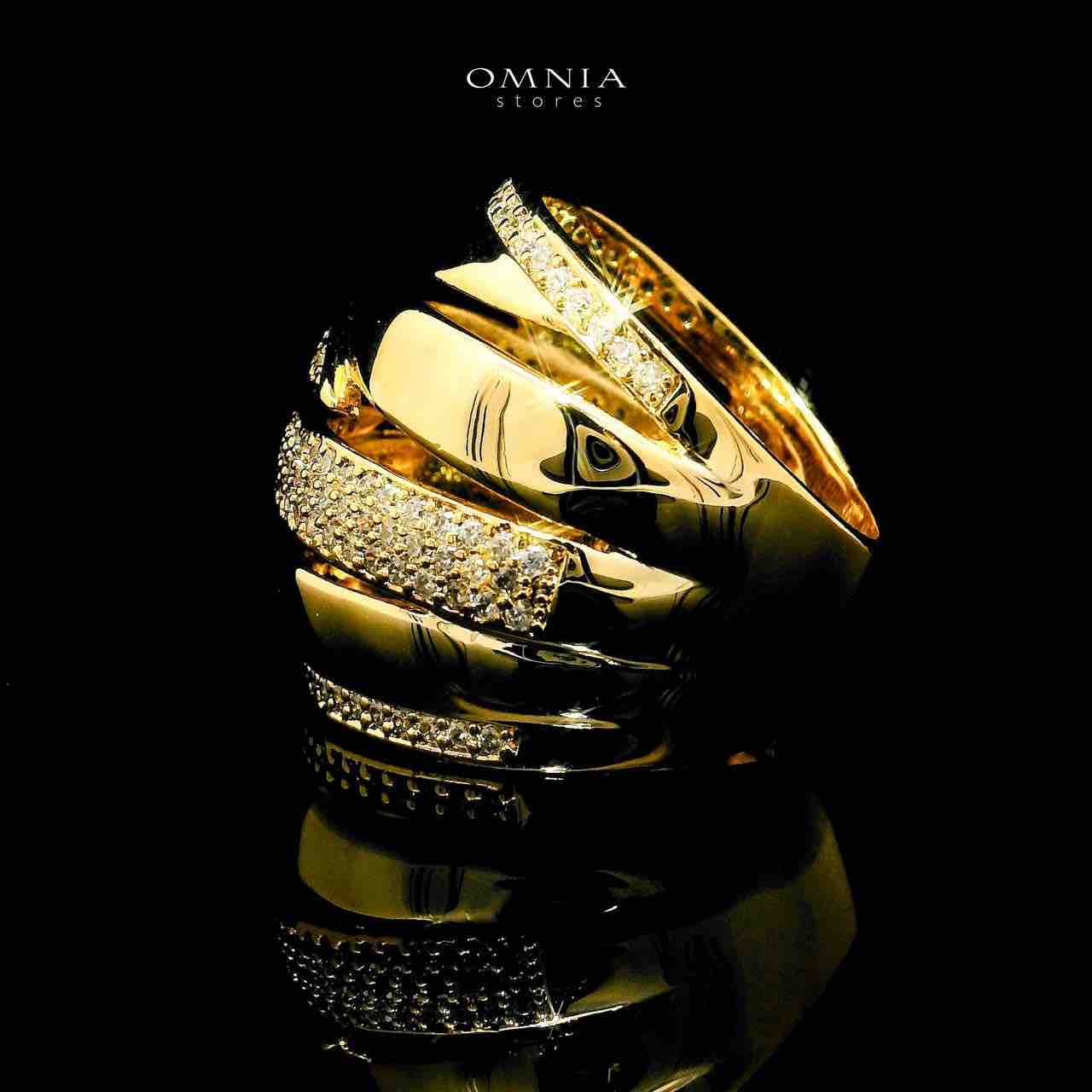 Omnia Qudra 18k Gold Plated Ring With Rhodium Plated In High Quality Zircon Stone