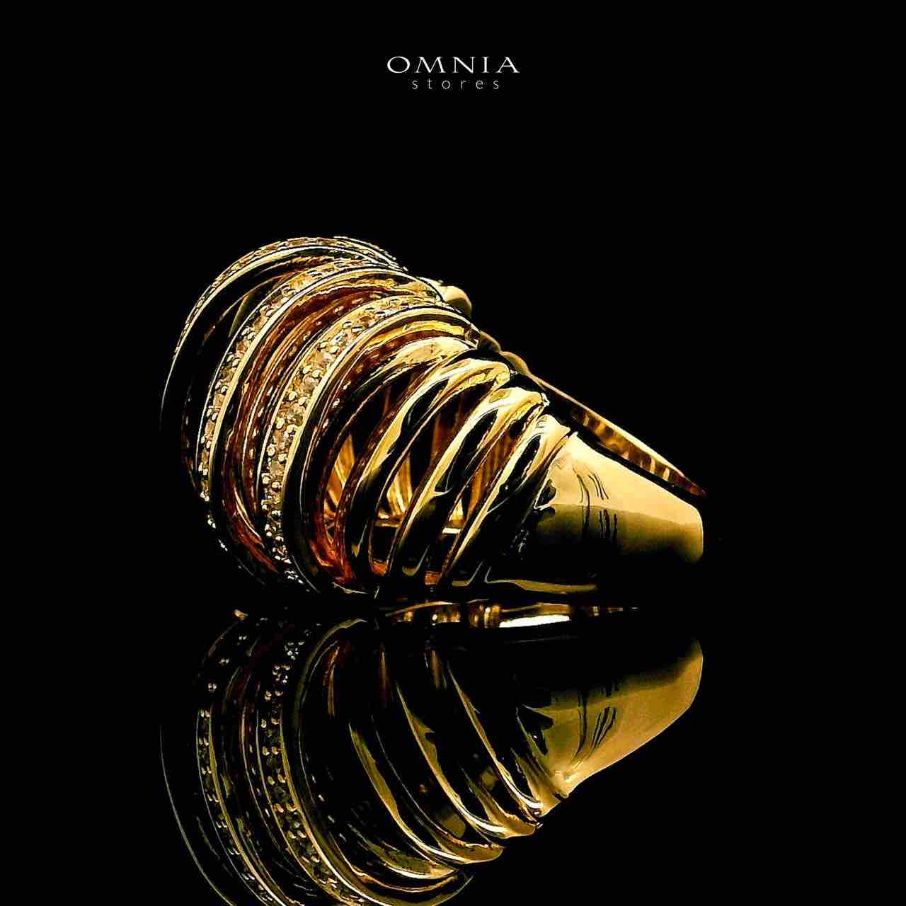Omnia Zarifa 18k Gold Plated Ring With Rhodium Plated In High Quality Zircon Stone
