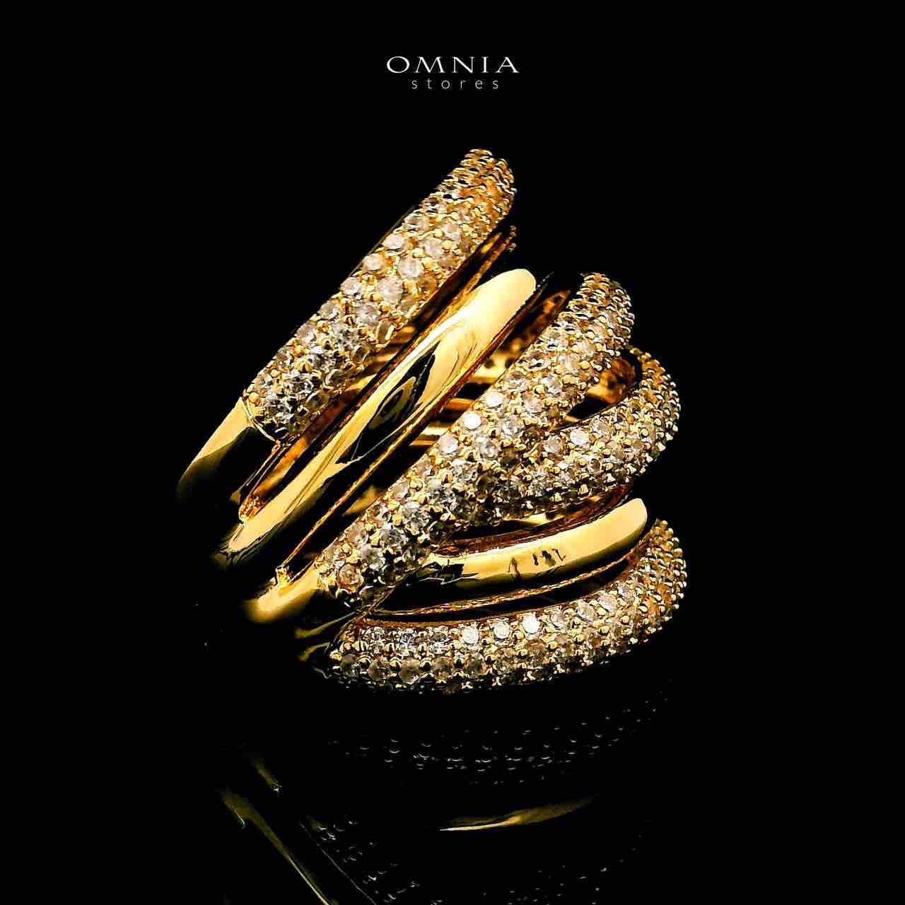 Omnia Durrat 18k Gold Plated Ring With Rhodium Plated In High Quality Zircon Stone