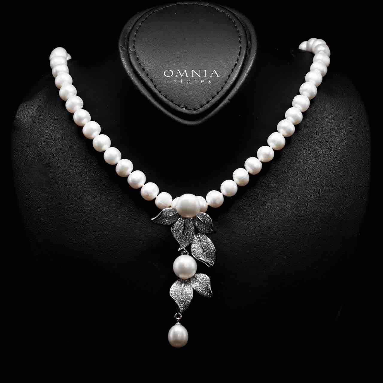 Omnia Precious Fresh Real Water Pearl Necklace and Earrings Set 925 Silver In High Quality Simulated diamonds