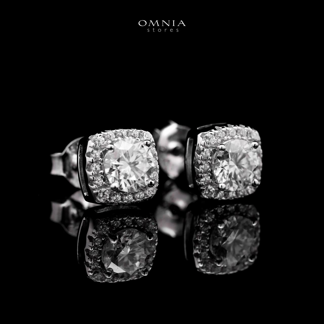 Omnia Chamsa Silver Square Stud Earrings 925 Silver in GRA Certifited High Quality White Moissanite Stones - OMNIASTORES UAE