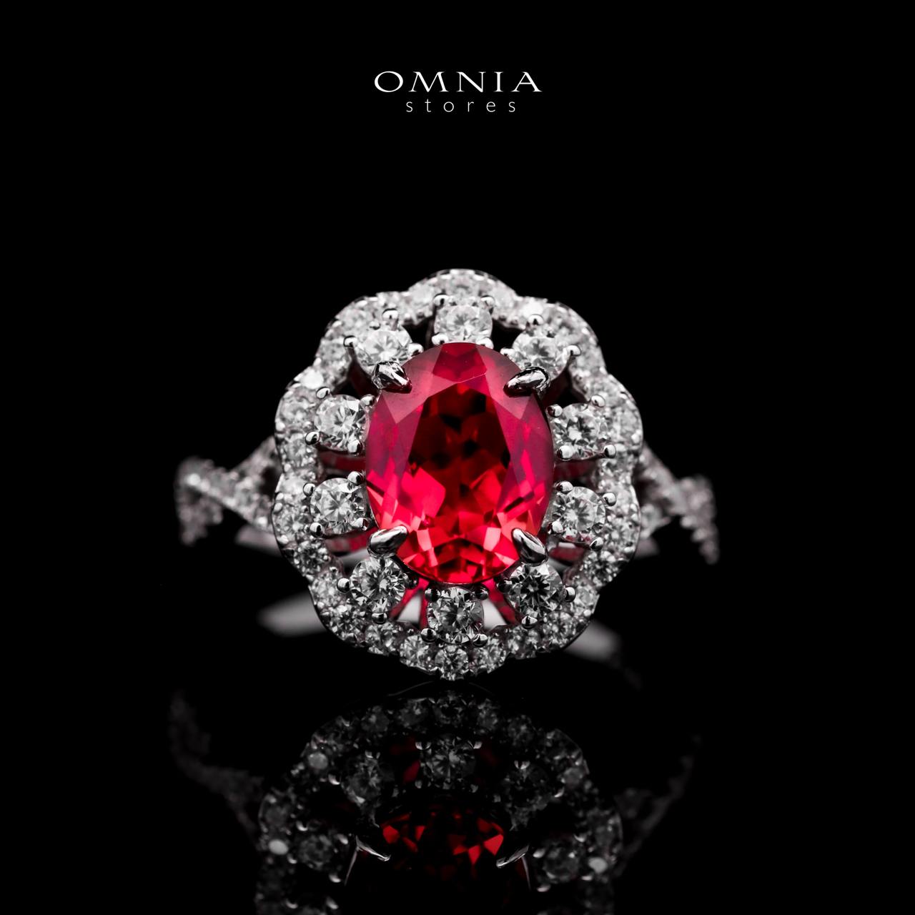 Omnia Chadia Silver Ring In 925 Silver High Quality GRC Certifited Red Lab Grown Ruby Stones - OMNIASTORES UAE