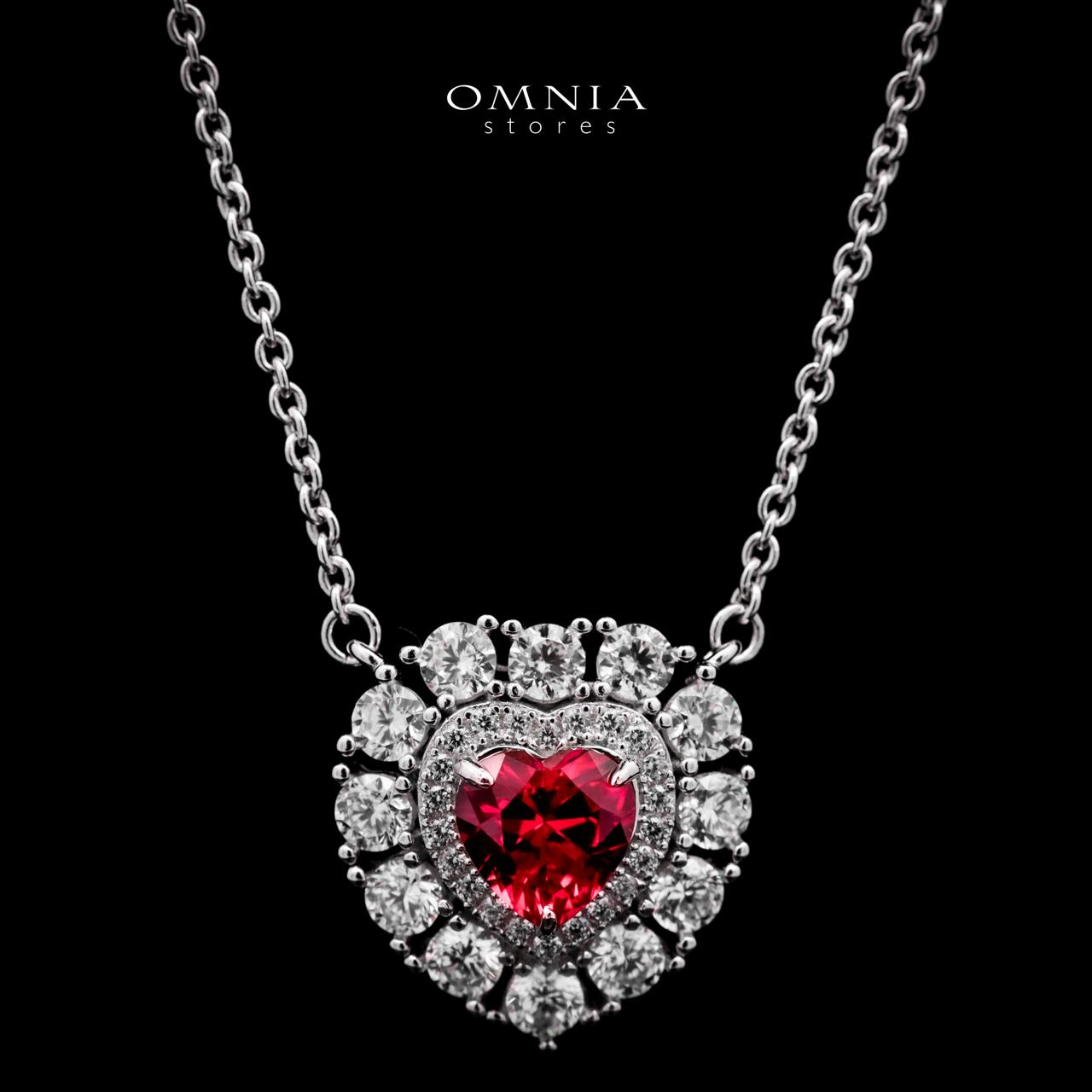 Omnia Lulwaan Silver Heart Shape Necklace In 925 Silver High Quality GRC Certifited Red Lab Grown Ruby Stones - OMNIASTORES UAE