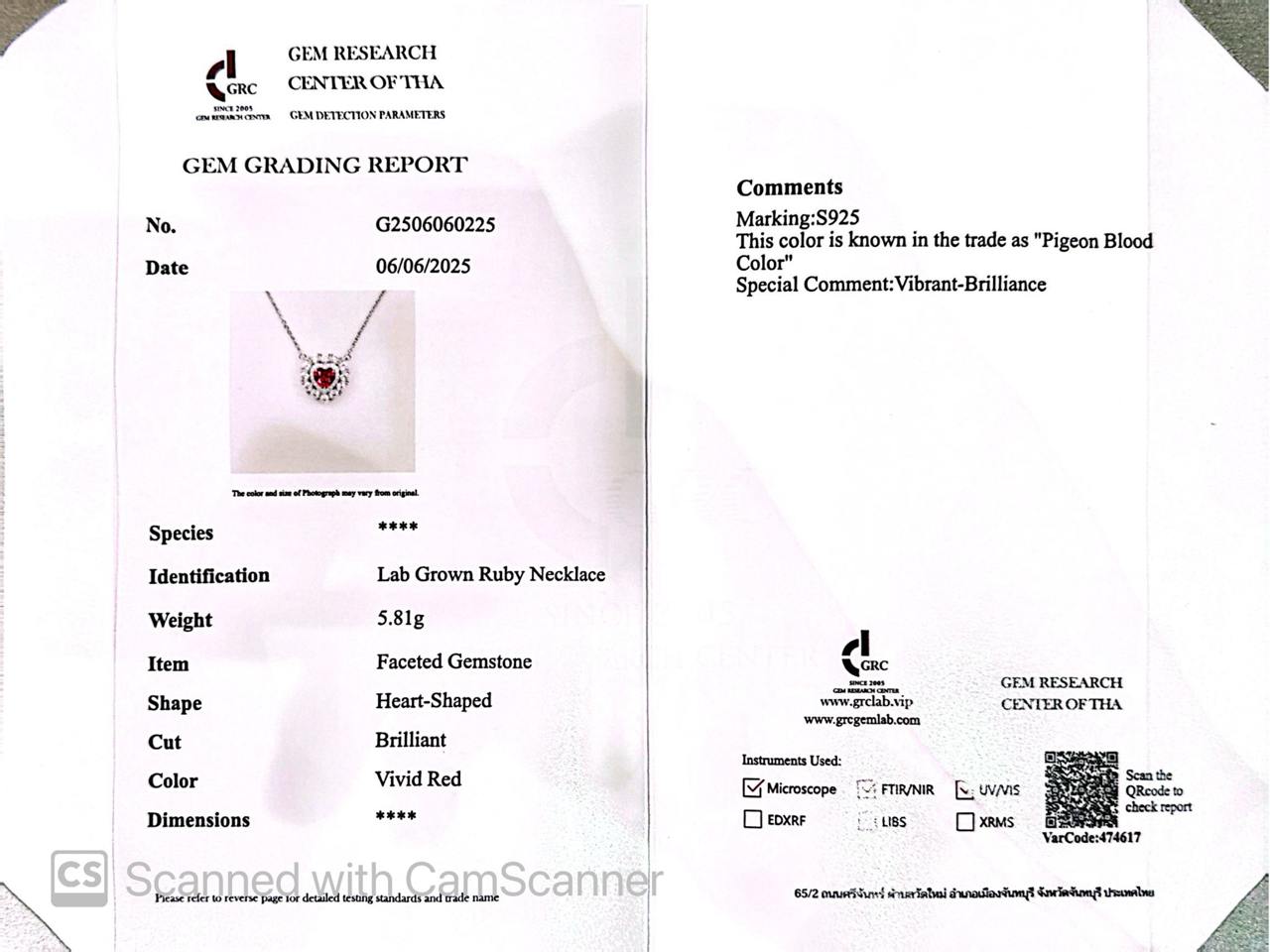 Omnia Lulwaan Silver Heart Shape Necklace In 925 Silver High Quality GRC Certifited Red Lab Grown Ruby Stones - OMNIASTORES UAE