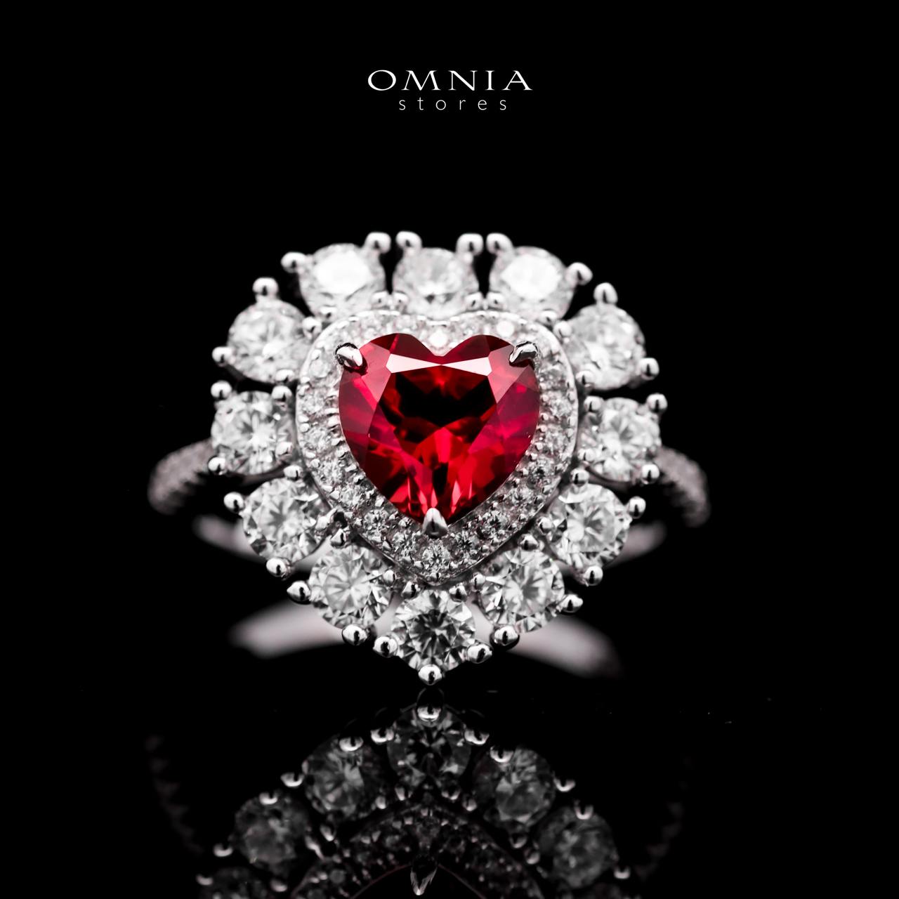 Omnia Lulwaan Silver Heart Ring In 925 Silver High Quality GRC Certifited Red Lab Grown Ruby Stones - OMNIASTORES UAE