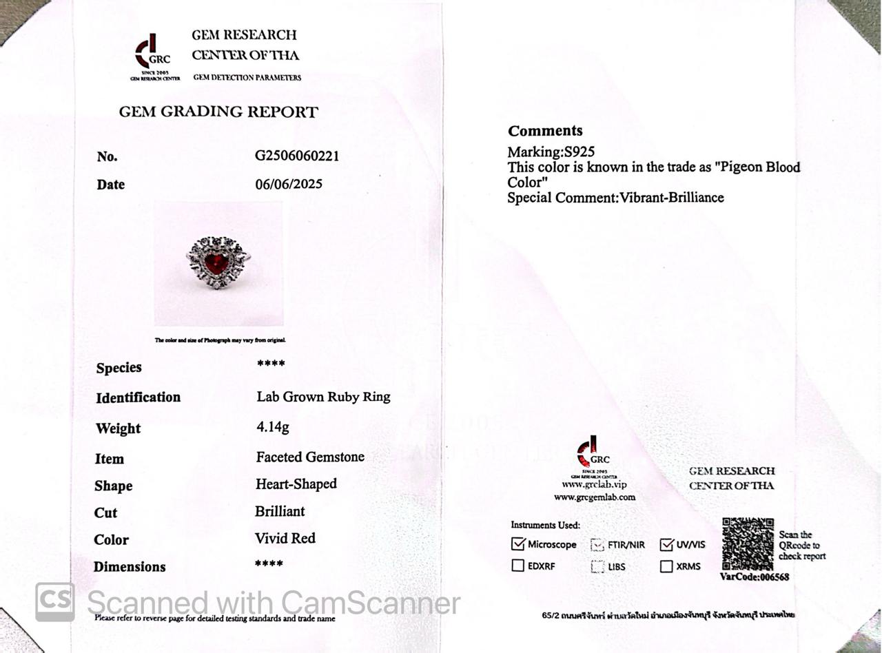 Omnia Lulwaan Silver Heart Ring In 925 Silver High Quality GRC Certifited Red Lab Grown Ruby Stones - OMNIASTORES UAE