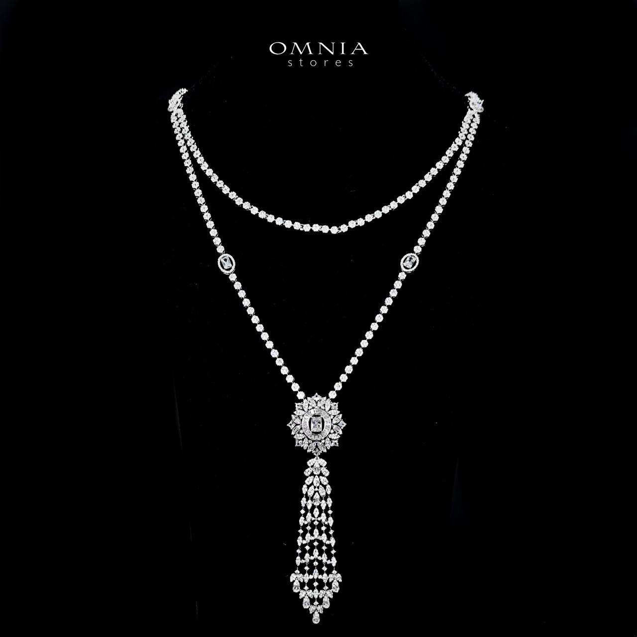 Omnia Ola White Bridal Long chain Set Accessories in High Quality Zircon Stone Rhodium Plated - OMNIASTORES UAE