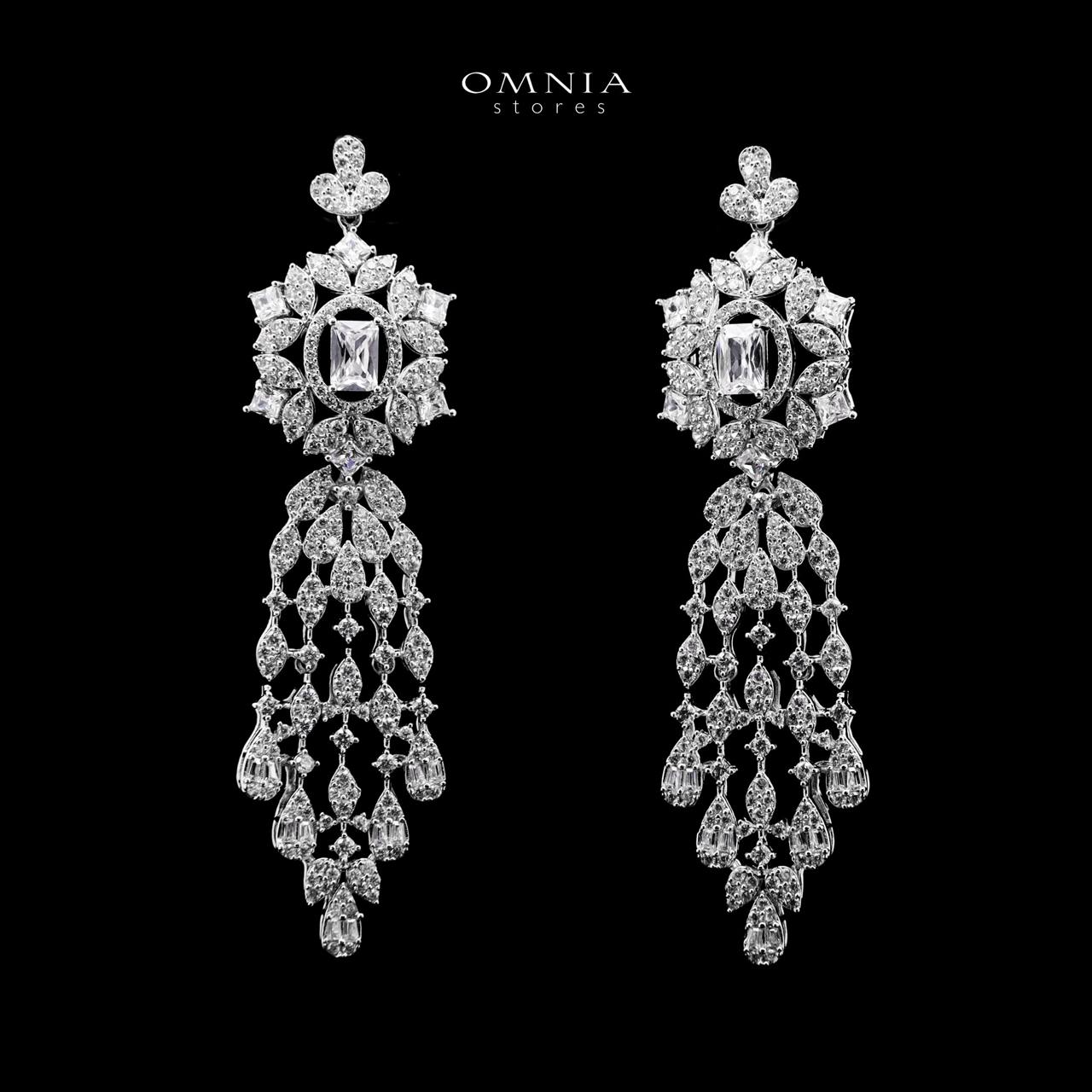 Omnia Ola White Bridal Long chain Set Accessories in High Quality Zircon Stone Rhodium Plated - OMNIASTORES UAE
