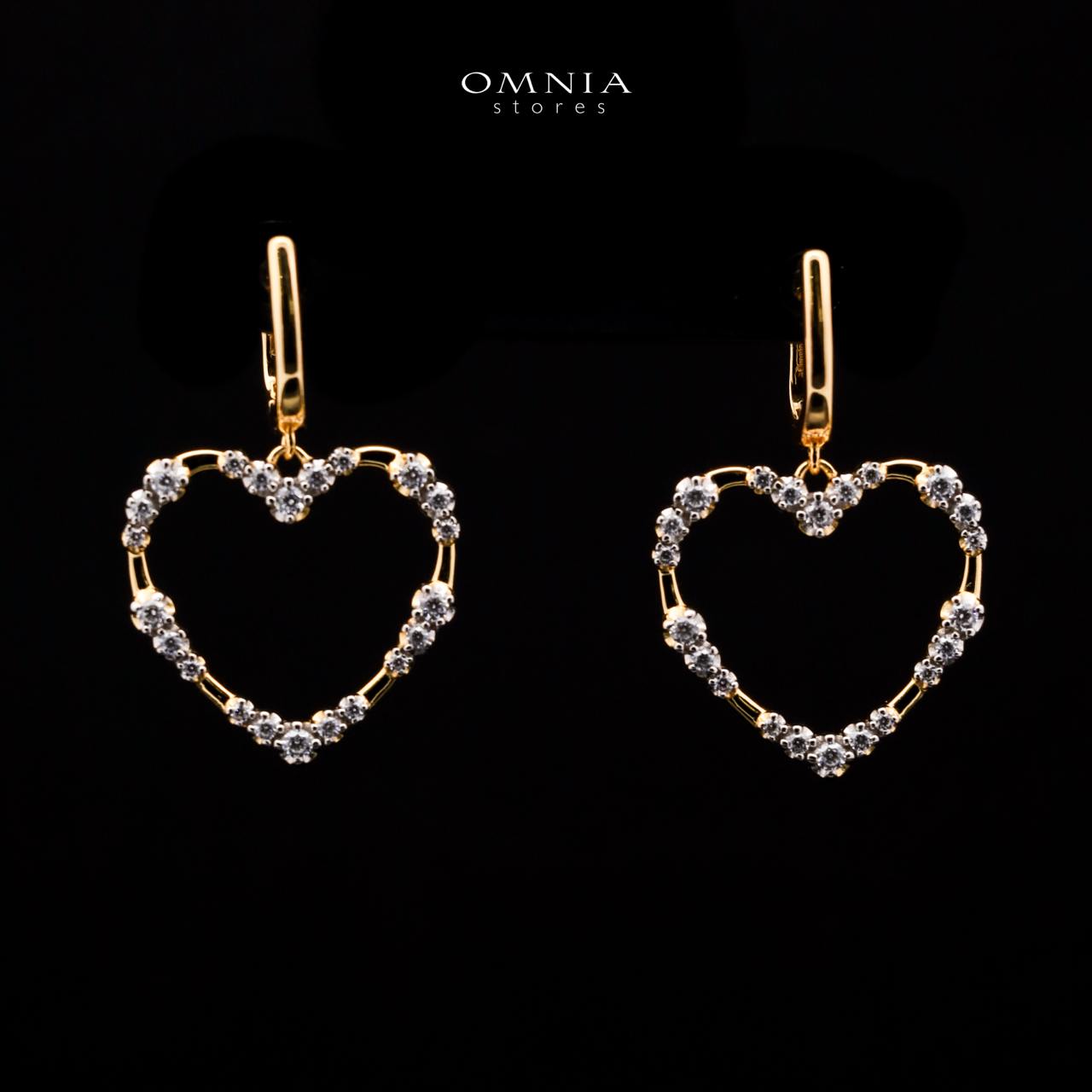 Omnia Bashair Golden Heart Drop Earrings in 925 Silver with High-Quality White Simulated Diamonds - OMNIASTORES UAE