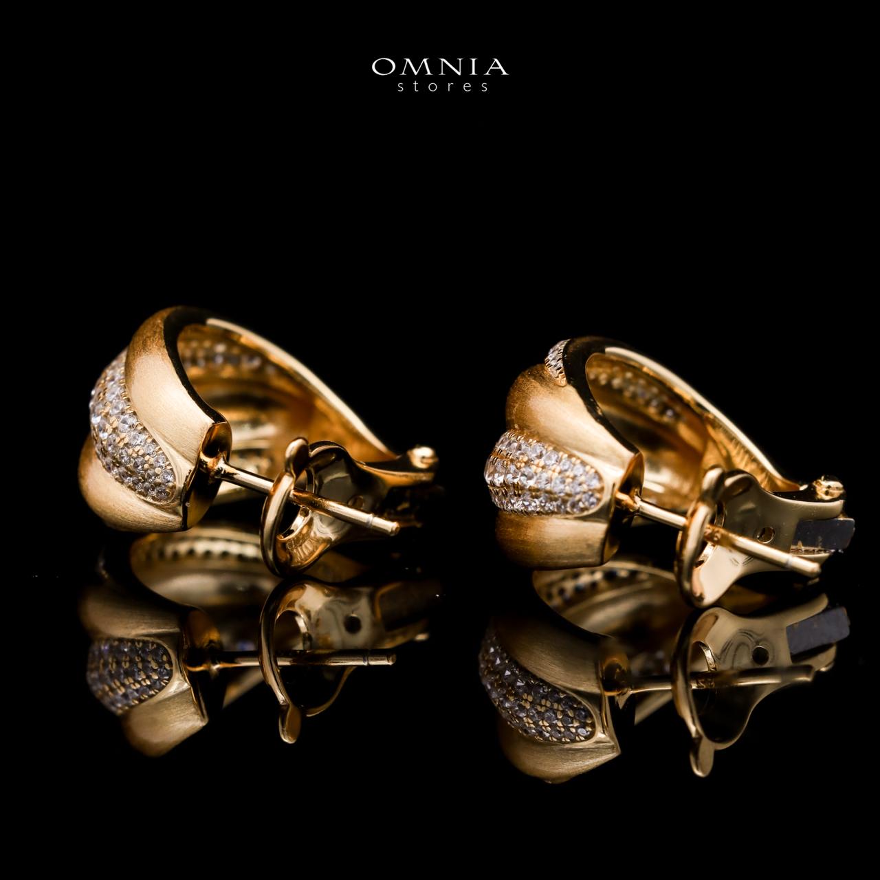 Omnia Haifaa Golden Clip Earrings in 925 Silver with High-Quality White Simulated Diamonds - OMNIASTORES UAE