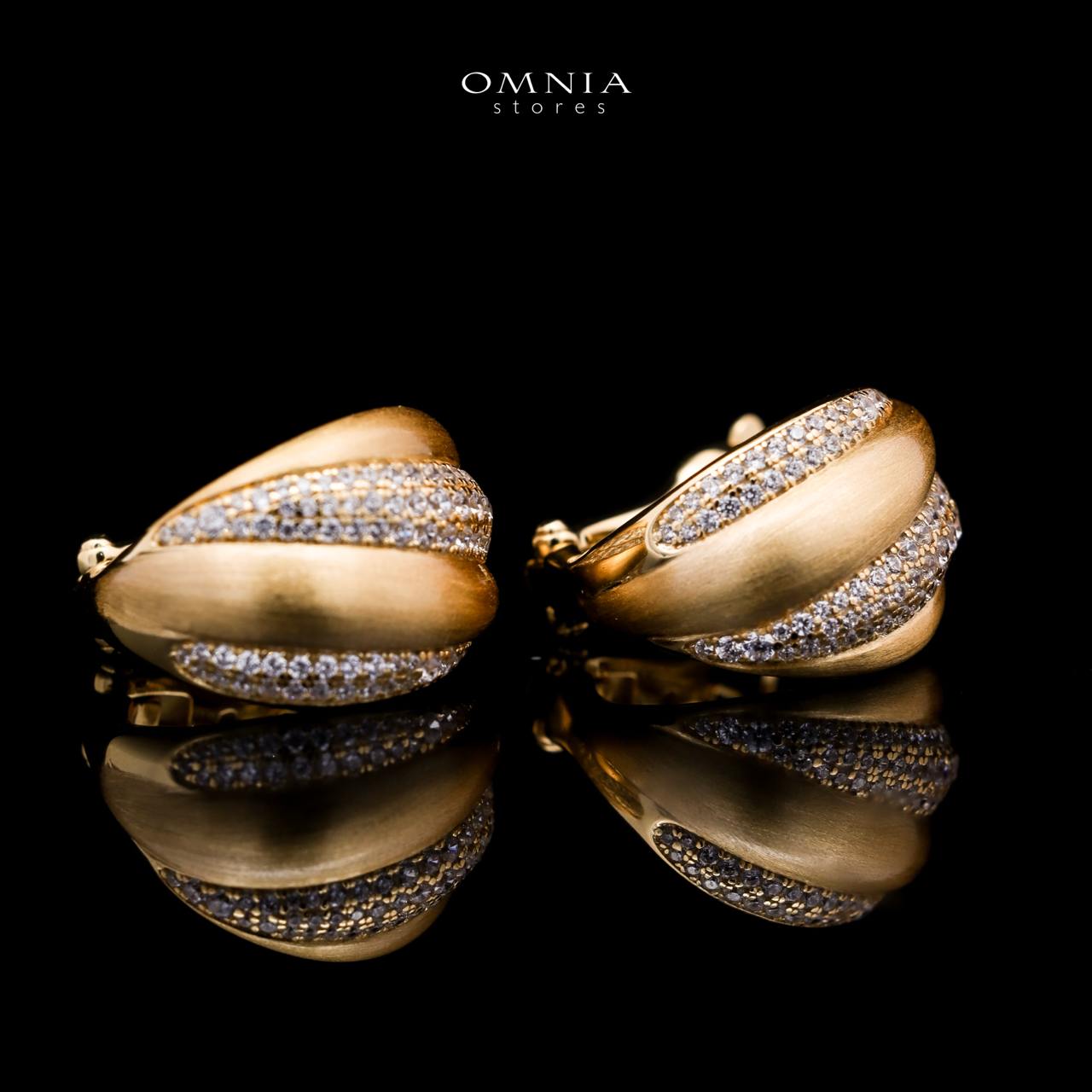 Omnia Haifaa Golden Clip Earrings in 925 Silver with High-Quality White Simulated Diamonds - OMNIASTORES UAE