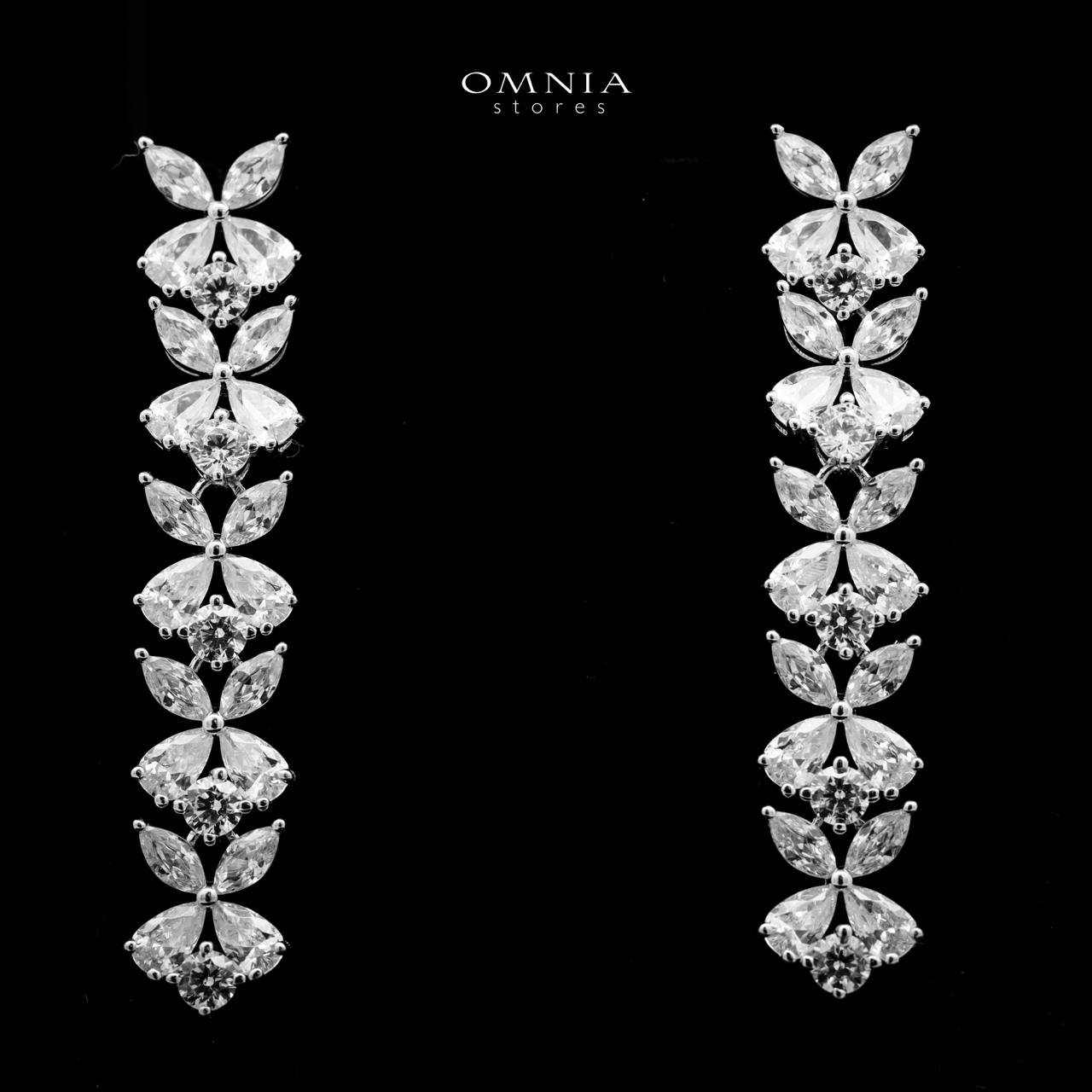 Omnia Cahira Silver Drop Earrings in 925 Silver with High-Quality White Simulated Diamonds