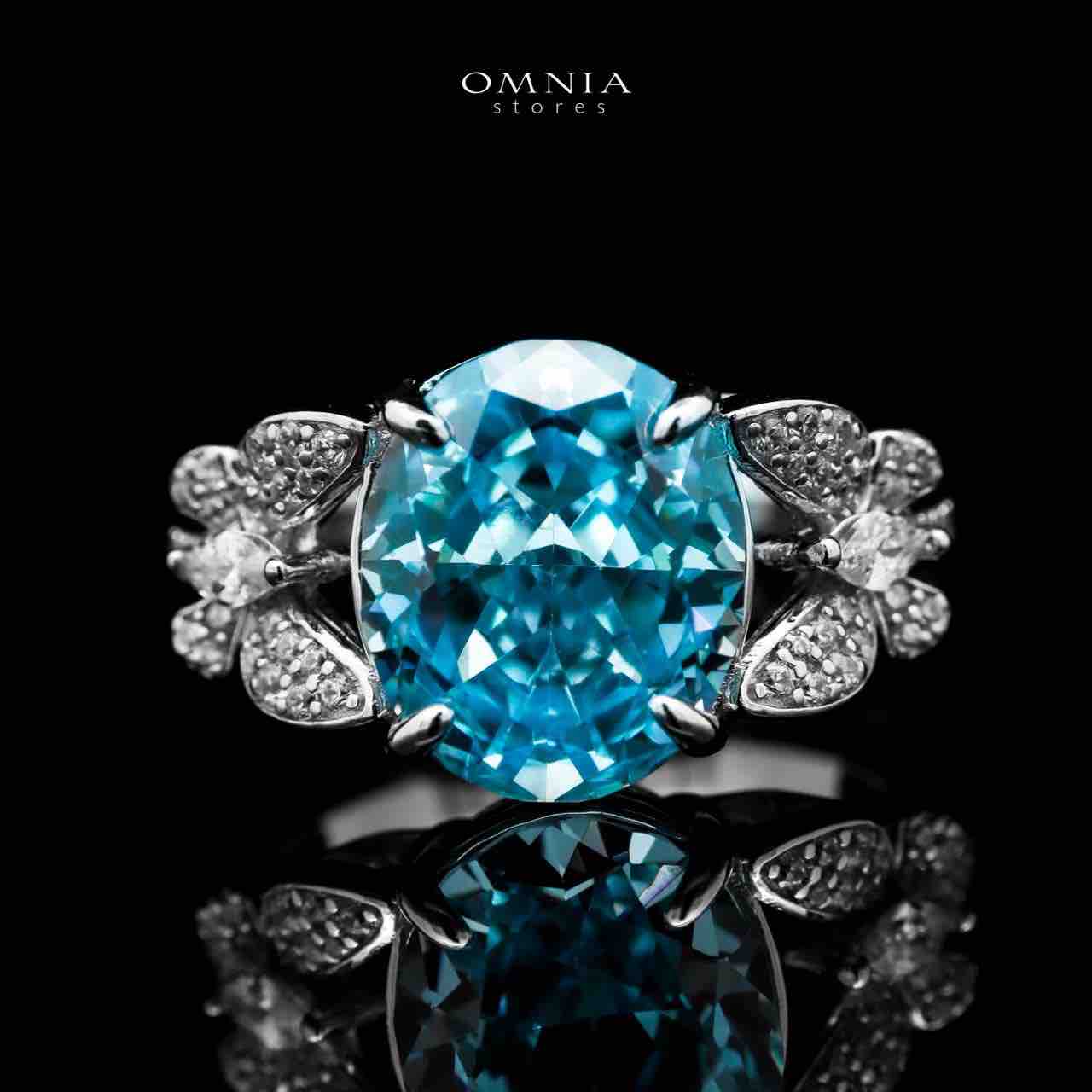 Omnia Maysun Baby Blue Oval Ring in 925 Silver with Simulated Diamonds - OMNIASTORES KSA