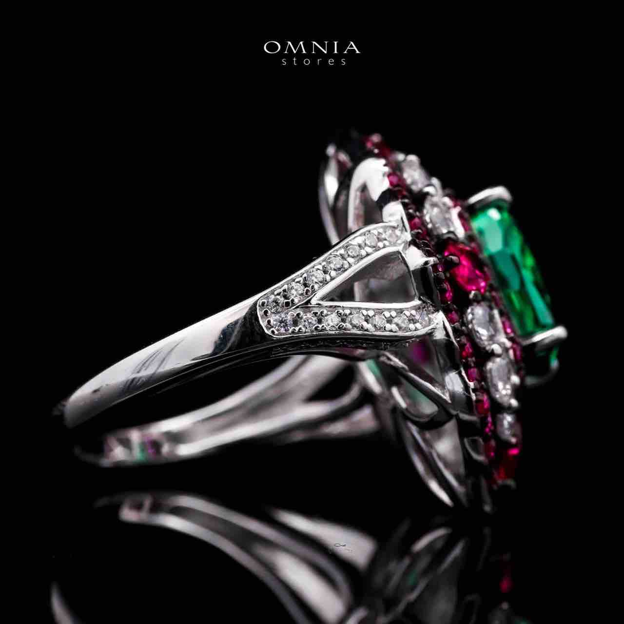 Omnia Maliya Green and Pink Ring in 92.5 Silver with High Quality Simulated Diamonds - OMNIASTORES UAE