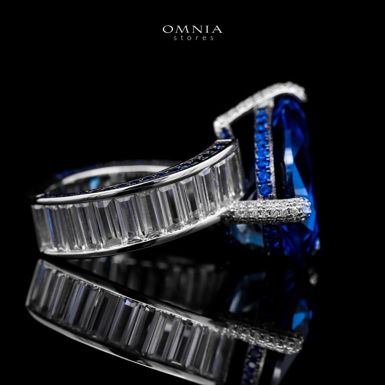 Omnia Sapphire Blue Teardrop Stone Ring in 92.5 Silver with High Quality Simulated Diamonds - OMNIASTORES UAE