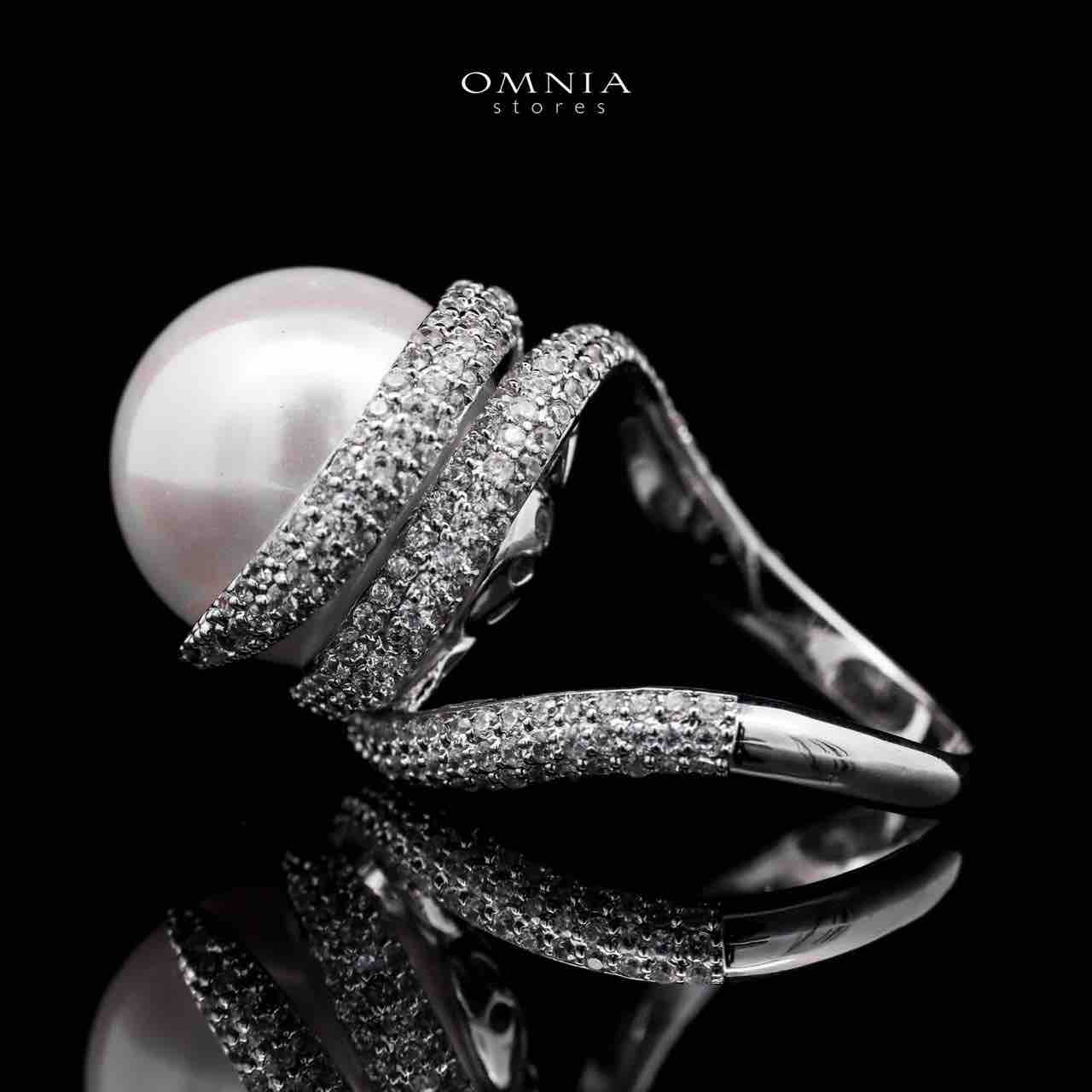 Omnia Leena White Pearl Ring in High Quality Copper Rhodium Plated - OMNIASTORES UAE