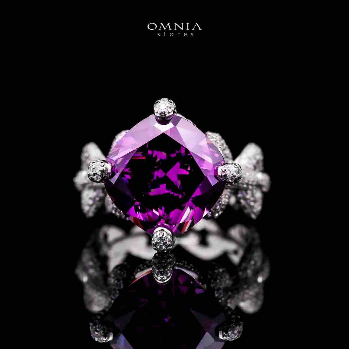 Omnia Farhana Ring 92.5 Silver High Quality Simulated diamonds - OMNIASTORES UAE