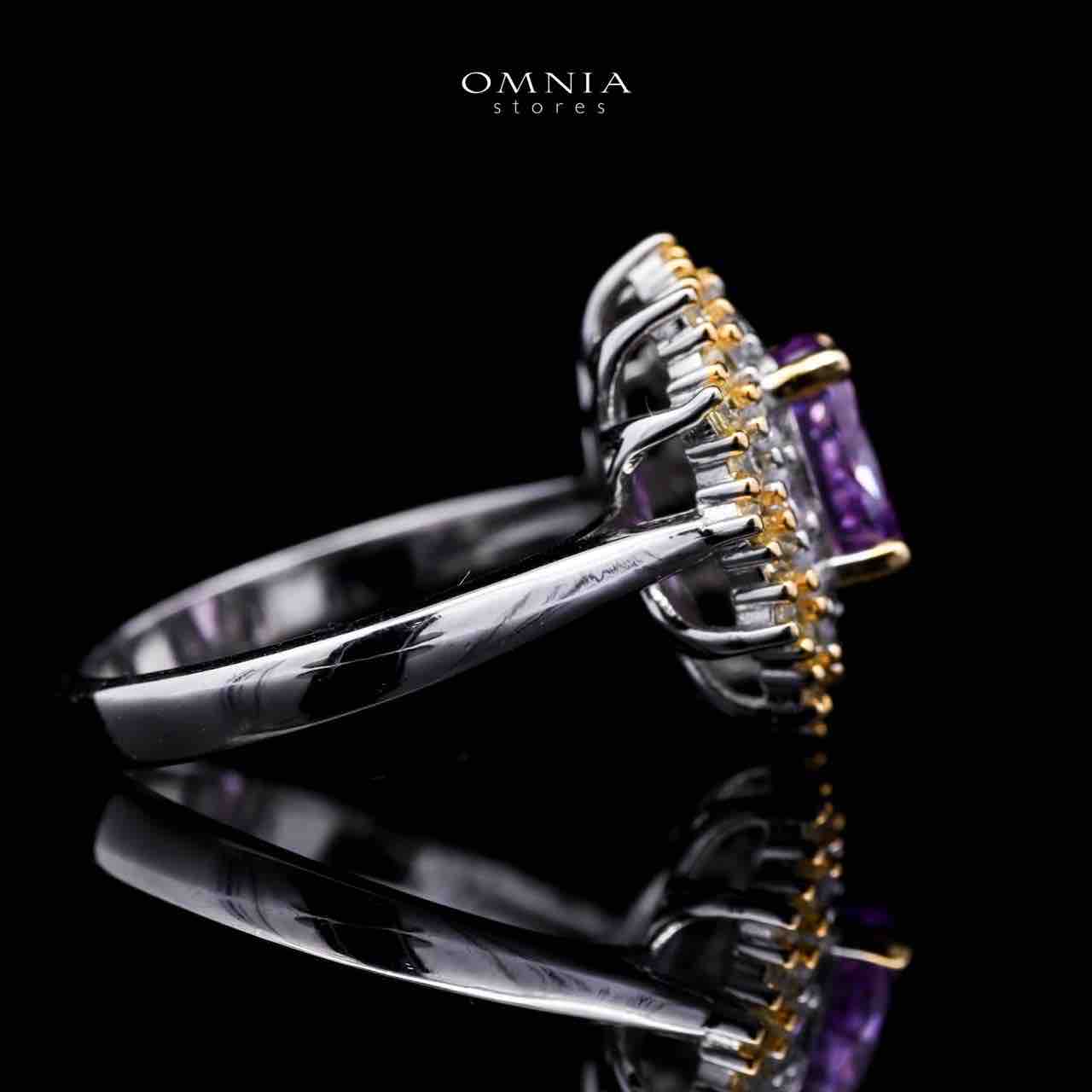 Omnia Faryal Oval Purple Stone Ring in 92.5 Silver with High Quality Simulated Diamonds - OMNIASTORES UAE