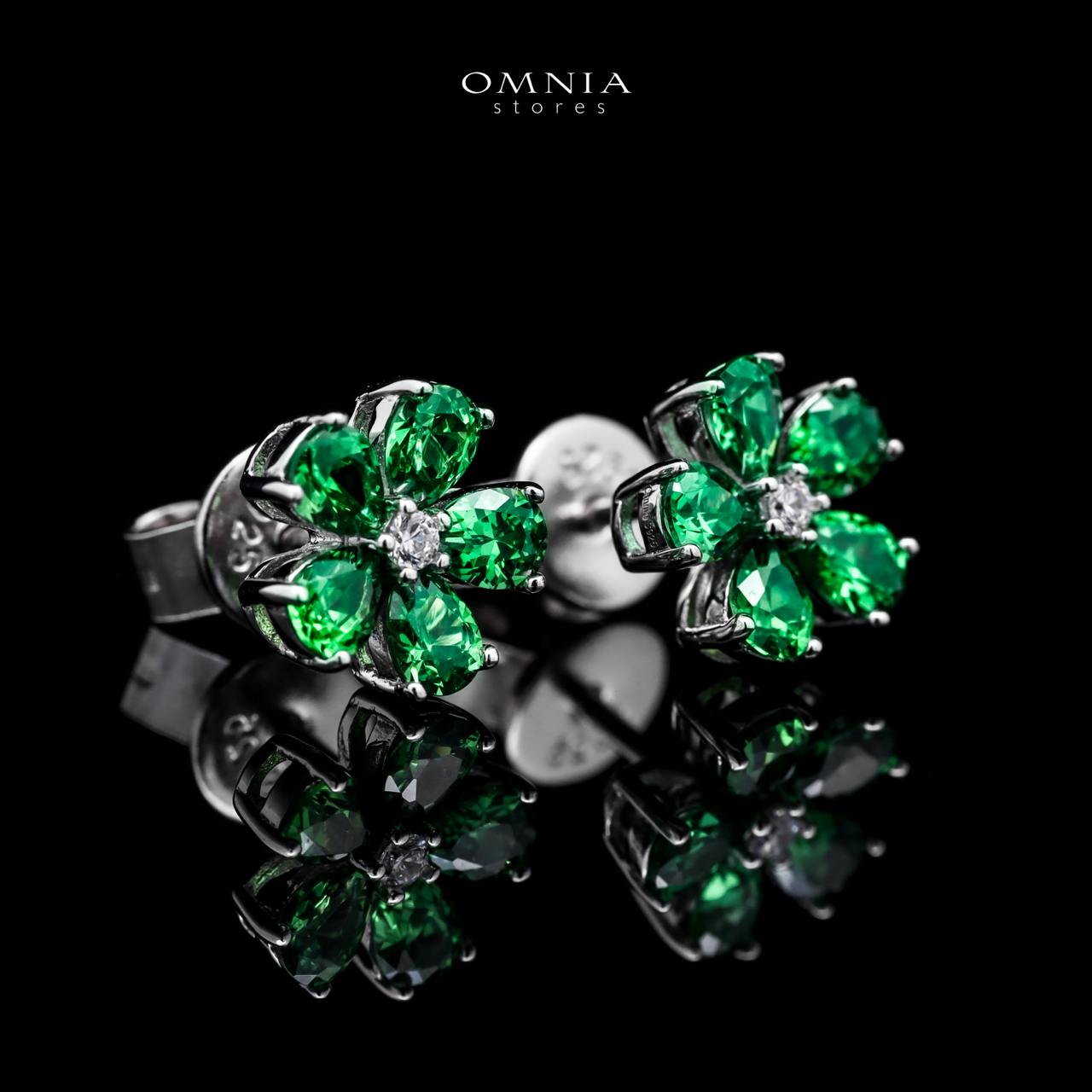 Omnia Emerald Bloom Stud Earrings In 92.5 Silver with High Quality Simulated Diamonds - OMNIASTORES UAE