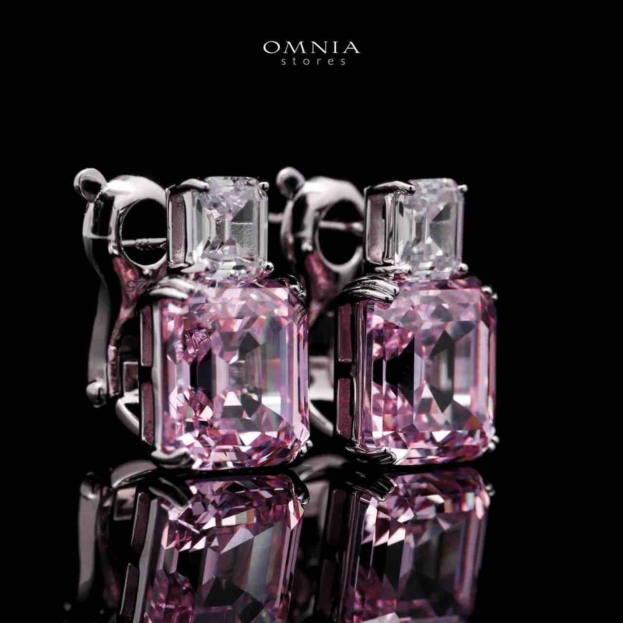 Omnia Candice Pink Emerald Cut Clip-On Earrings in 92.5 Silver with High Quality Simulated Diamonds - OMNIASTORES UAE