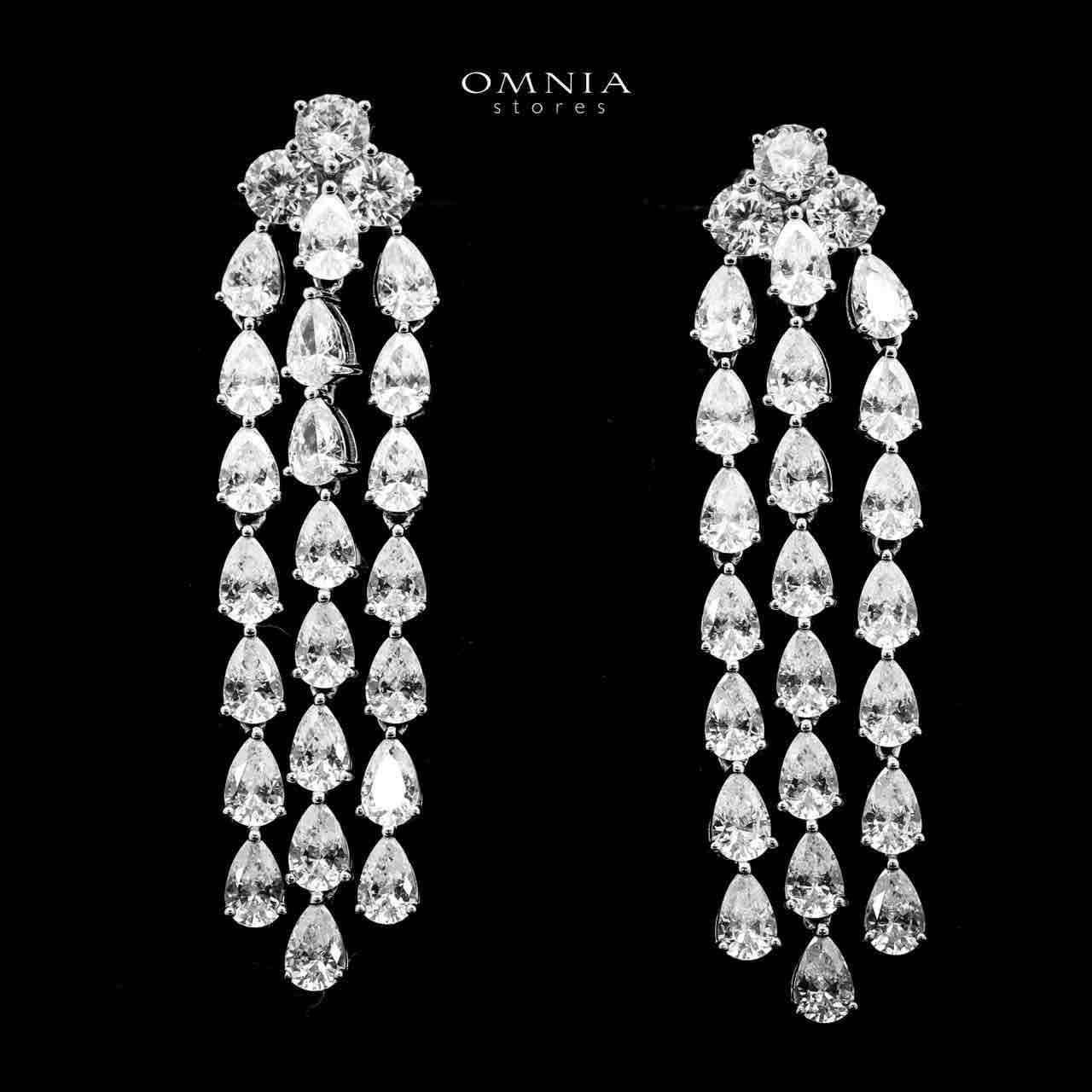 Omnia Nazeefa Silver Drop Earrings in 925 Silver with High Quality White Simulated Diamonds Stones