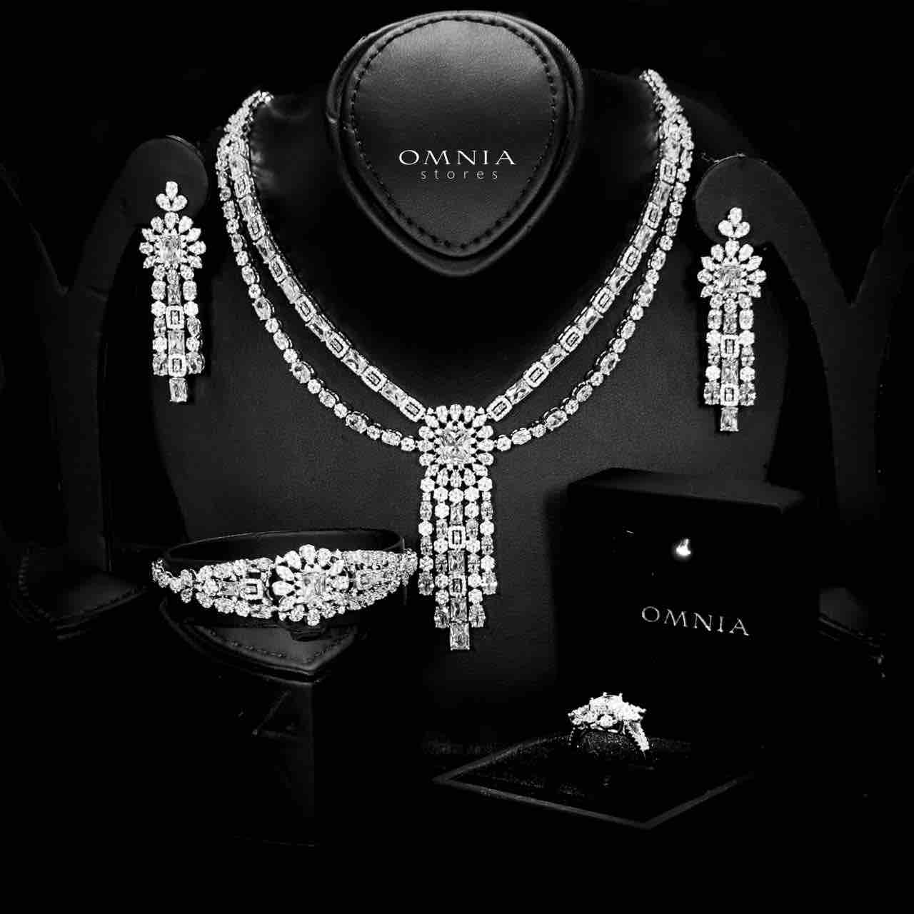 Omnia Emily Bridal Full Set in High Quality Zircon Stone Rhodium Plated - OMNIASTORES UAE