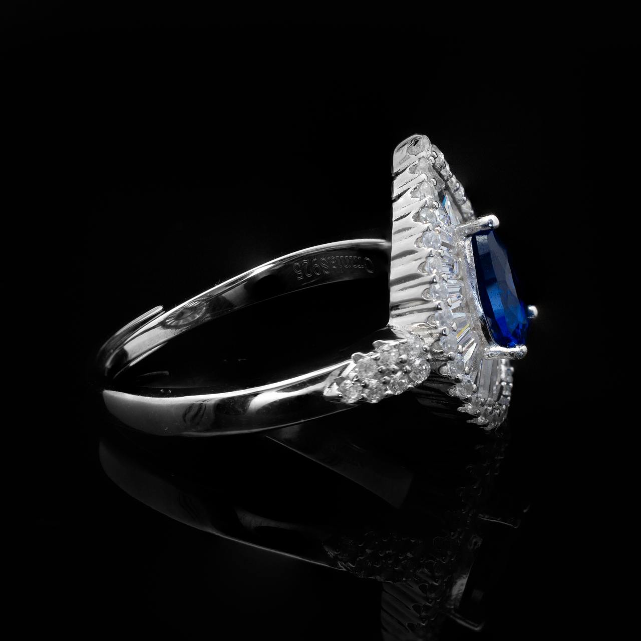 Omnia Sophia Blue Teardrop Bridal Full Set in 925 Silver with High Quality Simulated Diamonds