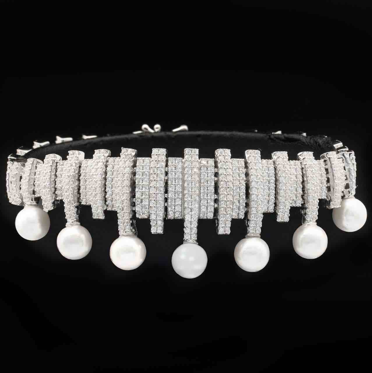 Omnia Ashley Pearl White Bridal Full Set in 925 Silver with High Quality Simulated Diamonds
