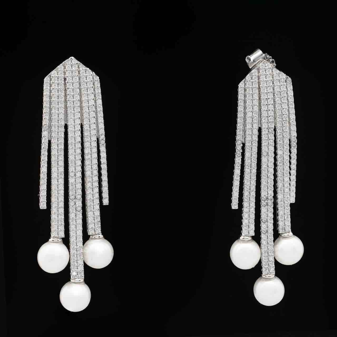 Omnia Ashley Pearl White Bridal Full Set in 925 Silver with High Quality Simulated Diamonds