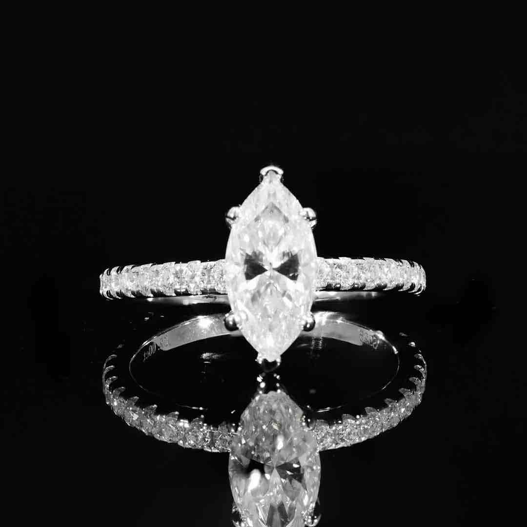 Ghusun White Moissanite Marquise Cut Ring GRA Certified in High Quality 925 Silver 6x12mm 2ct