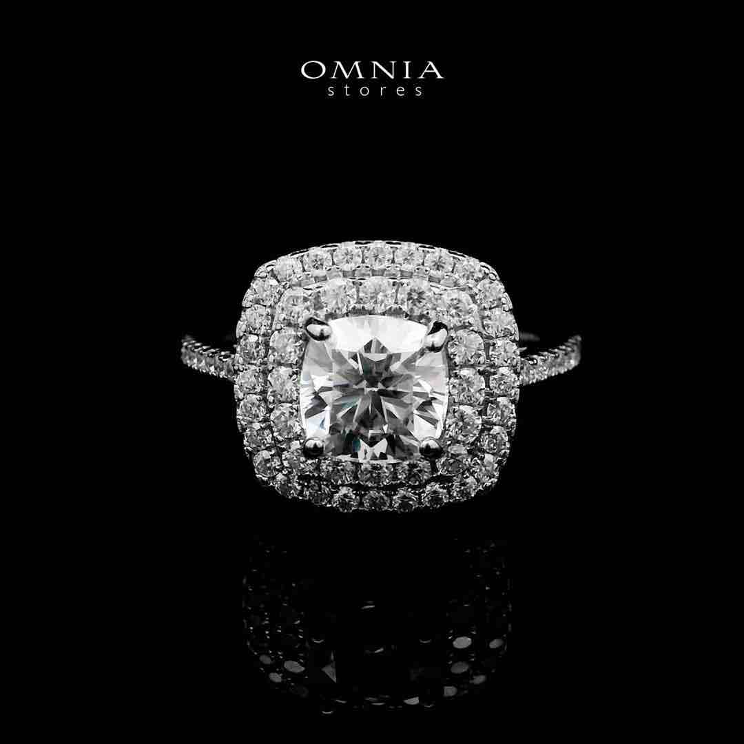 Omnia Fakhriyya White Moissanite Ring – Certified 925 Sterling Silver Cushion Cut