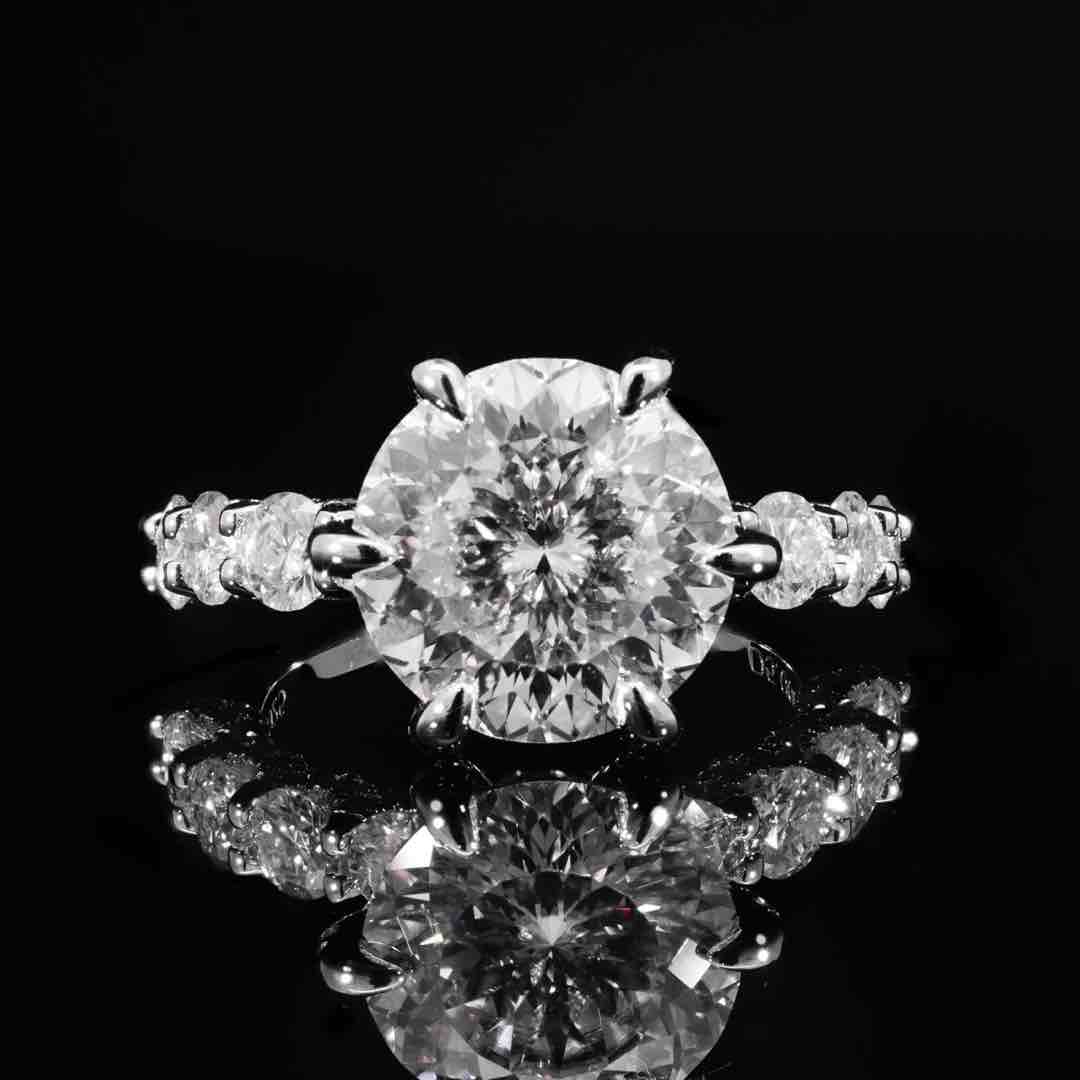 Fidaa White Moissanite Round Cut Ring GRA Certified in High Quality 925 Silver 11mm 5ct - OMNIASTORES KSA