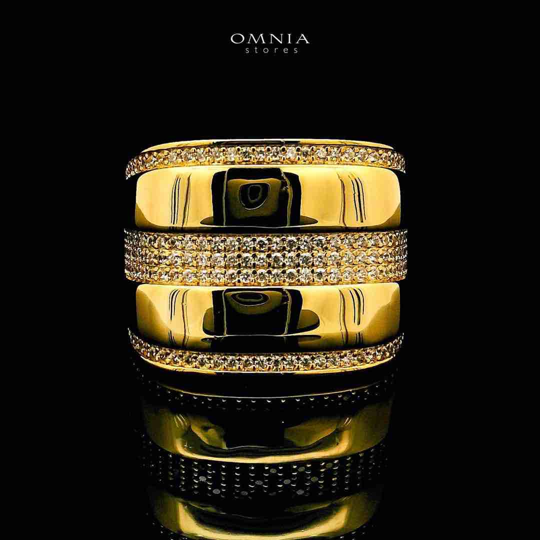 Omnia Chaza 18k Gold Plated Ring With Rhodium Plated In High Quality Zircon Stone