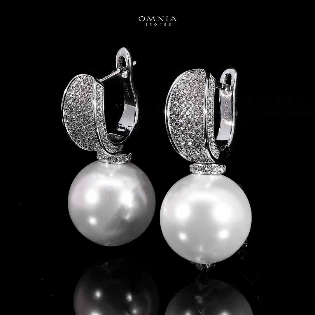 Warda White Pearl Stud Earrings In 925 Silver High Quality Simulated Diamonds - OMNIASTORES KSA
