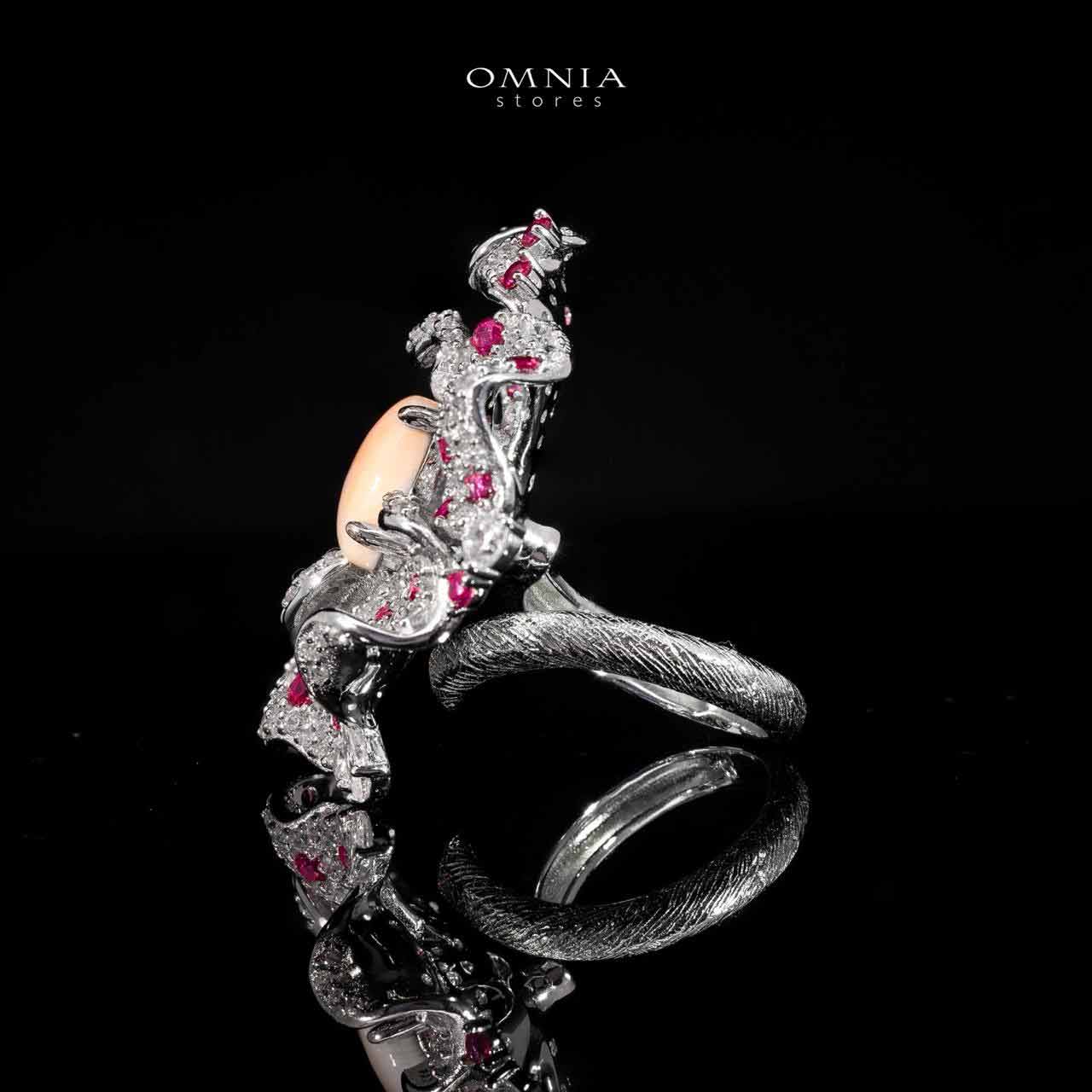 Omina Najiba Pink Coral Flower Ring in 925 Silver with High Quality Simulated Diamonds - OMNIASTORES UAE