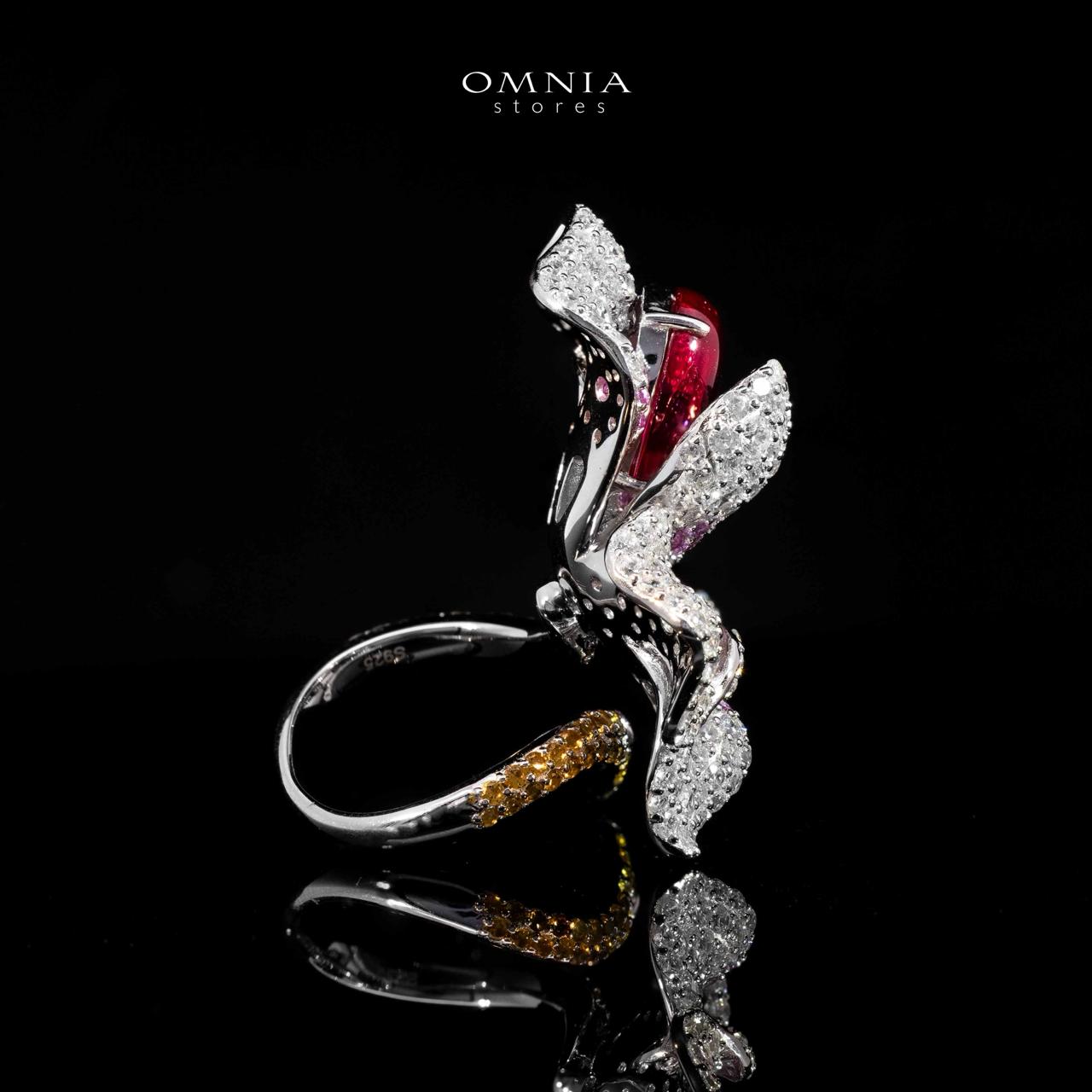 Omnia Lily Flower Ring With Pink And Red Stones with High Quality Simulated Diamonds