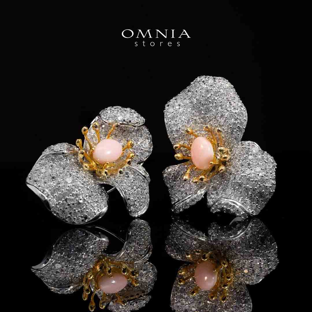 Omina Zulaikha Pink Coral Flower Earrings in 925 Silver with High Quality Simulated Diamonds - OMNIASTORES UAE